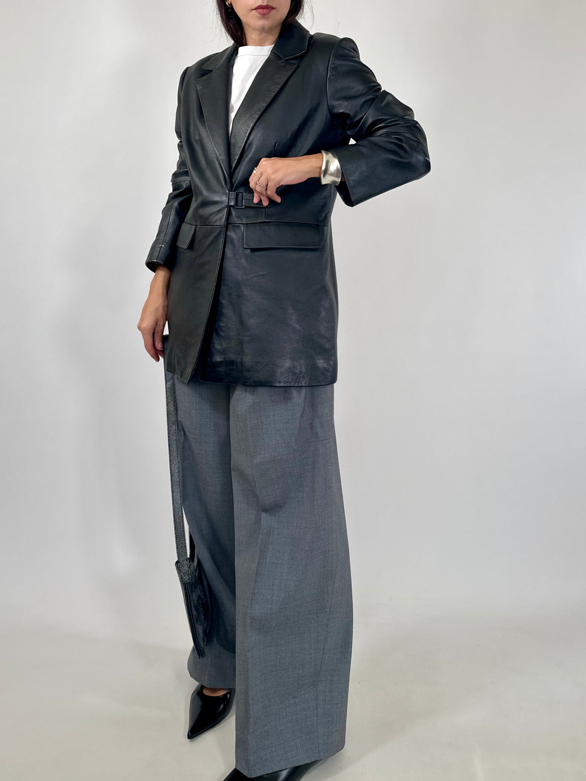 Minimal Closure Leather Blazer