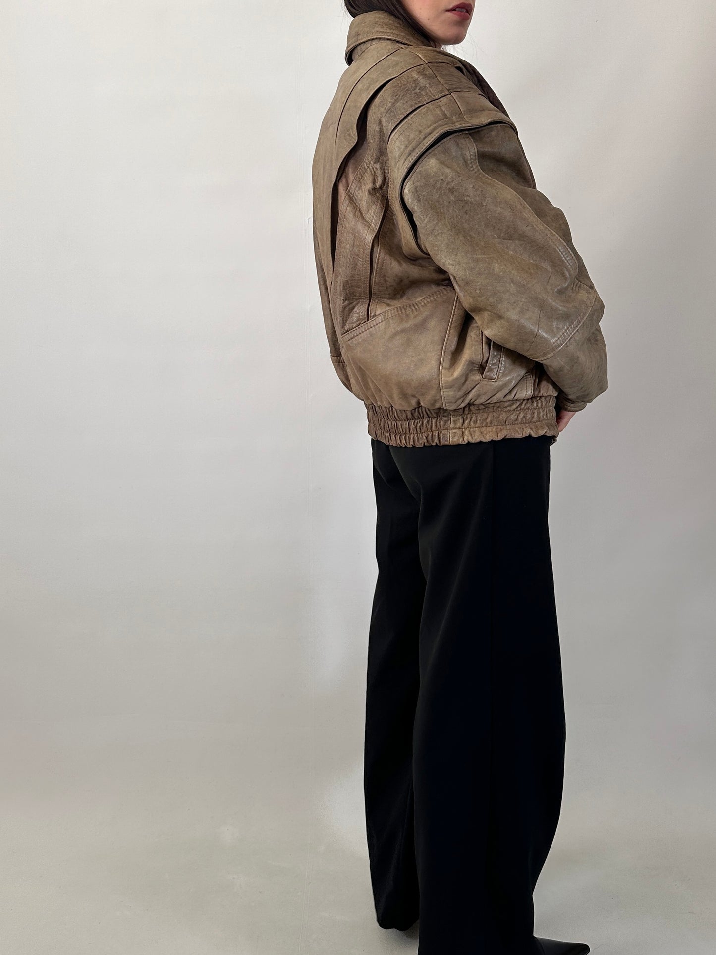 80s bomber jacket in distressed leather