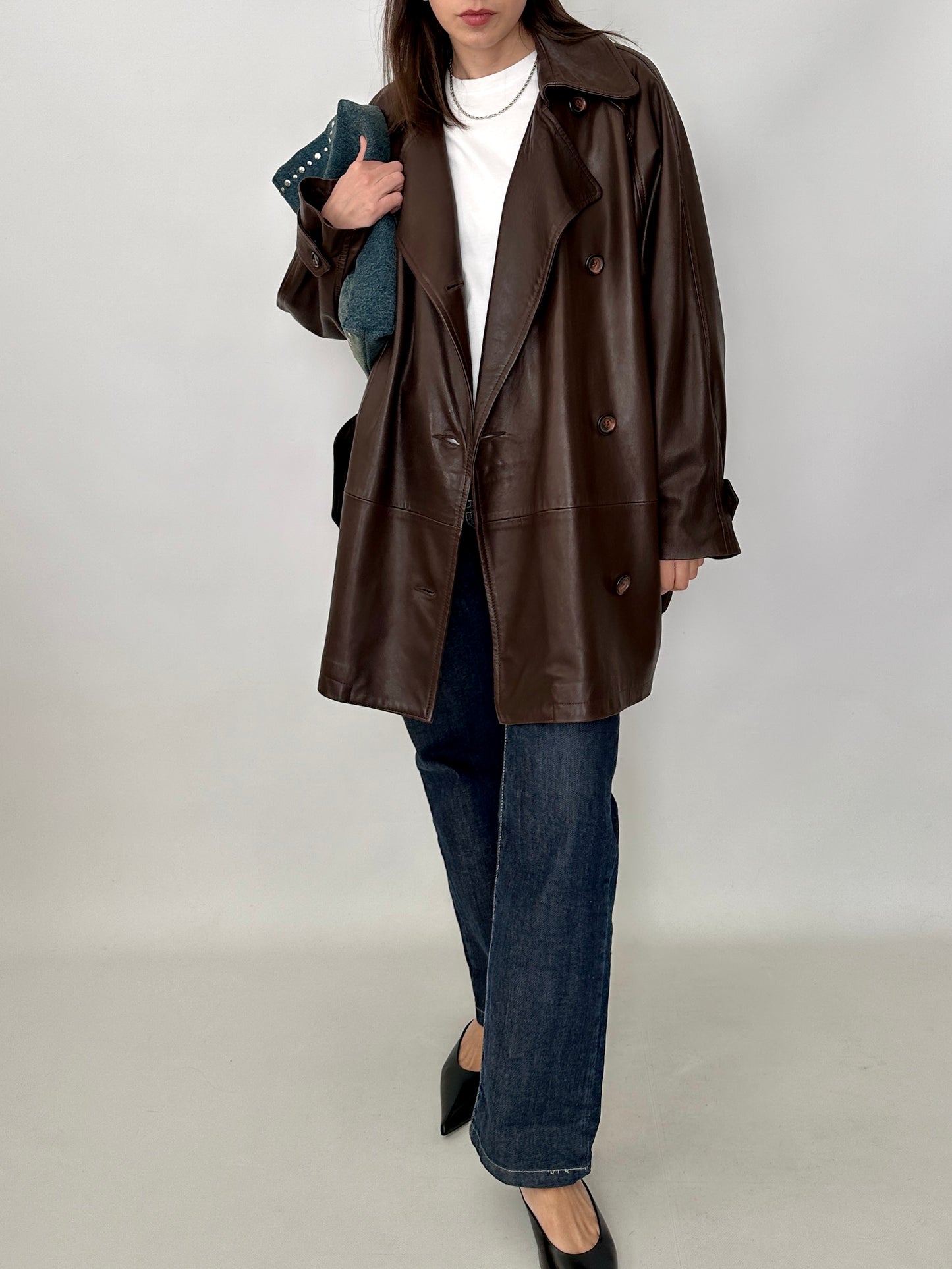 Chocolate brown soft leather caban