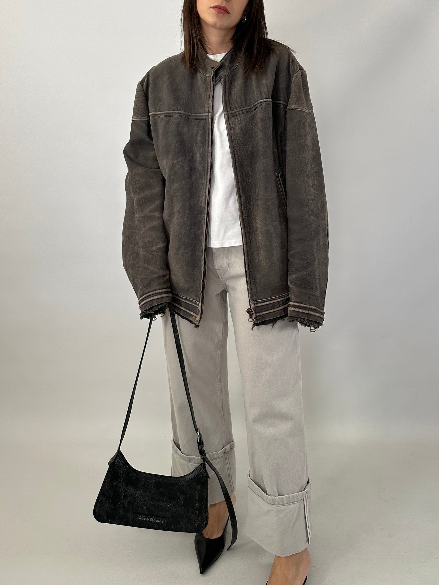 Boss distressed leather racer jacket