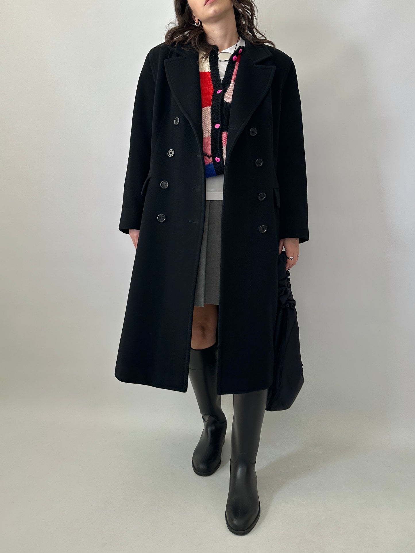 Vintage black pure wool tailored coat
