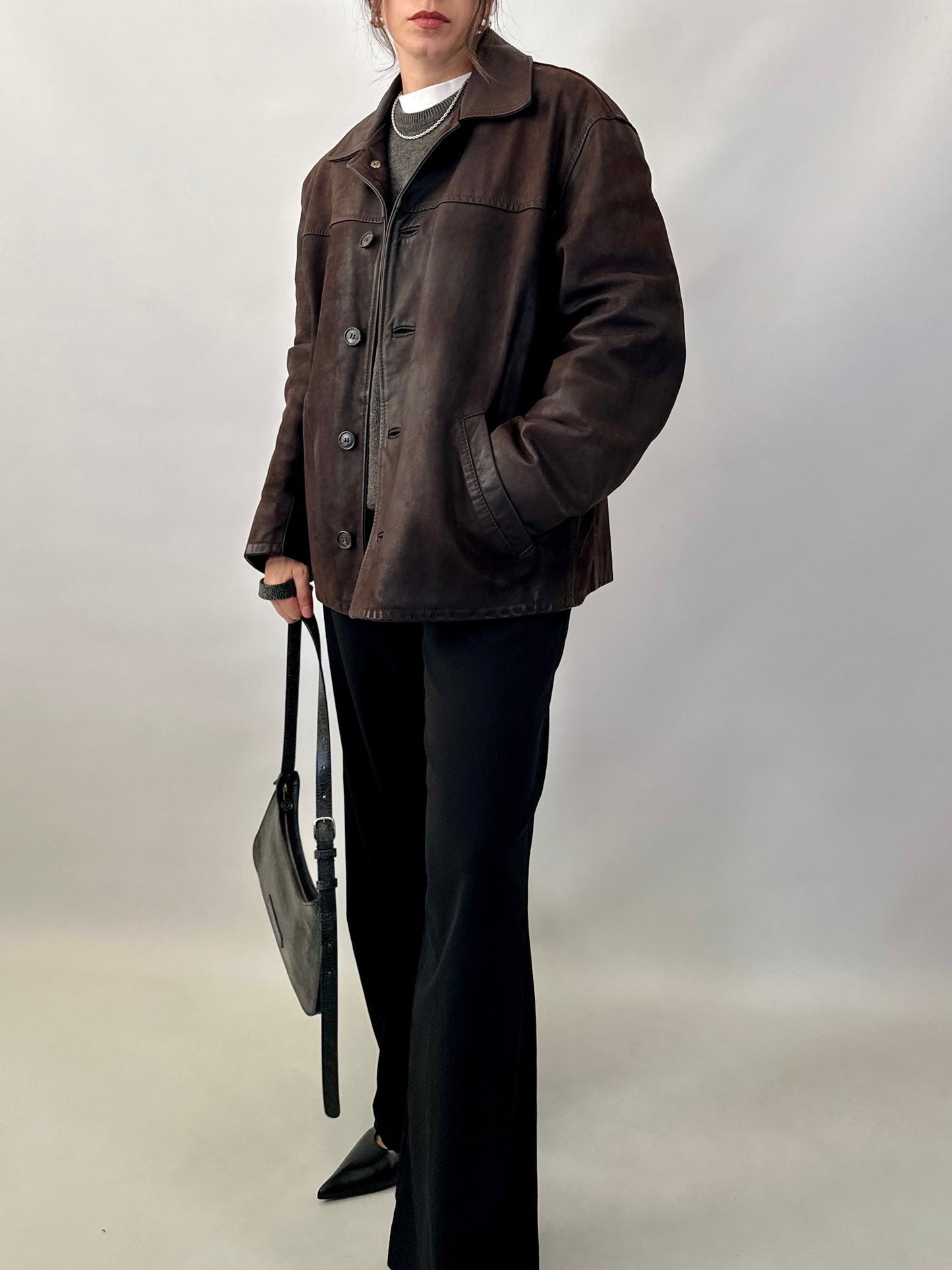 Nubuck leather car coat