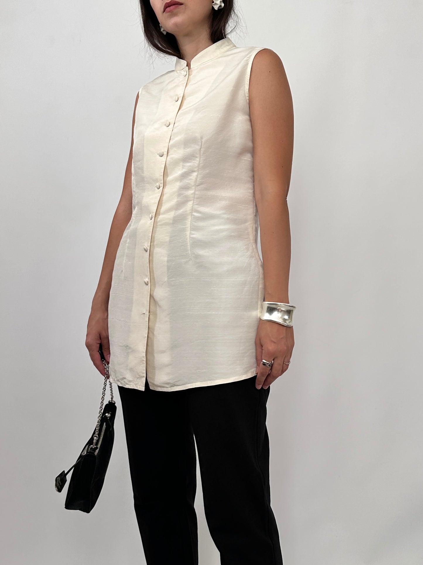 Silk Mandarin Collar Blouse