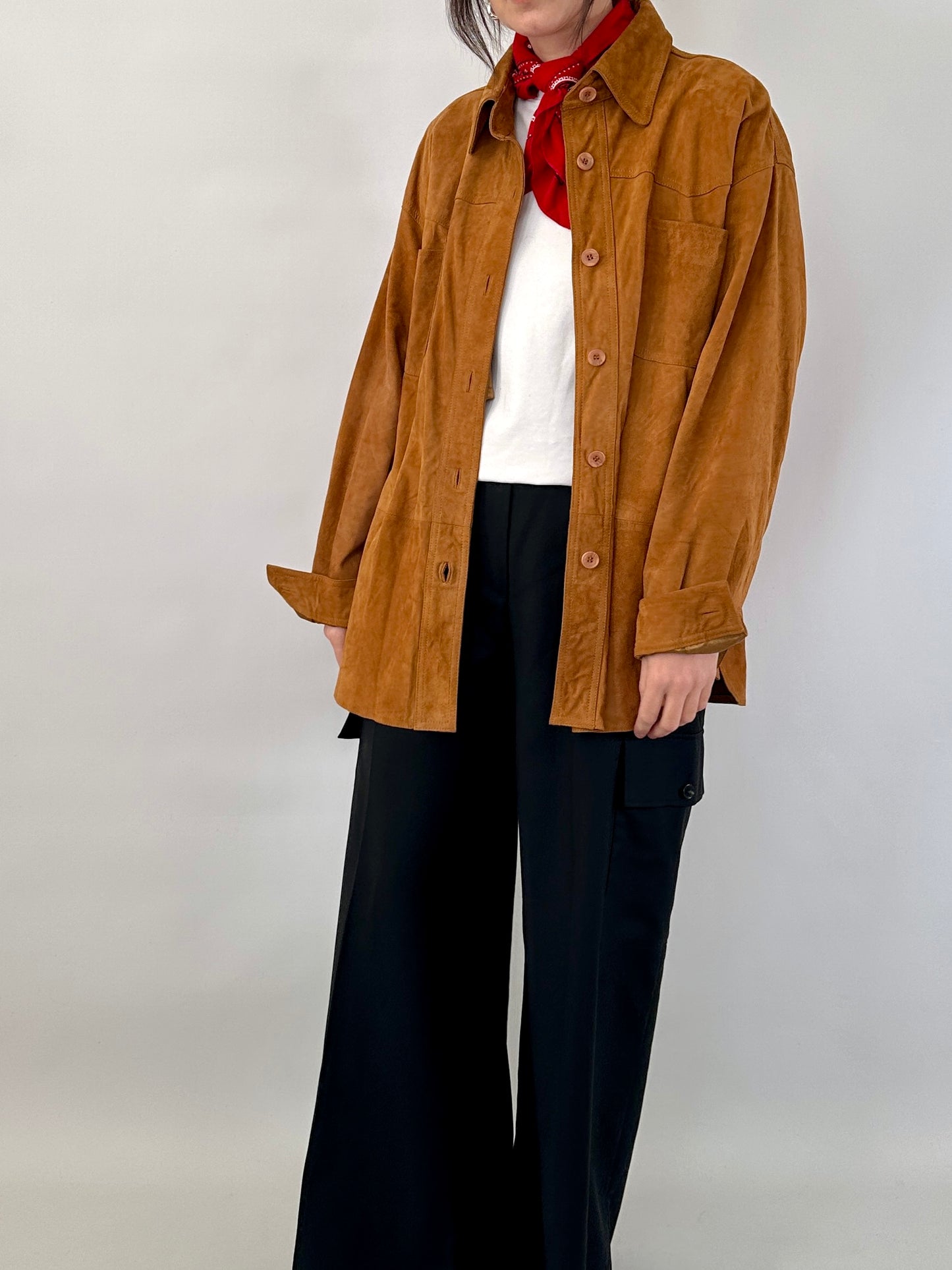 Vintage overshirt in tan real suede