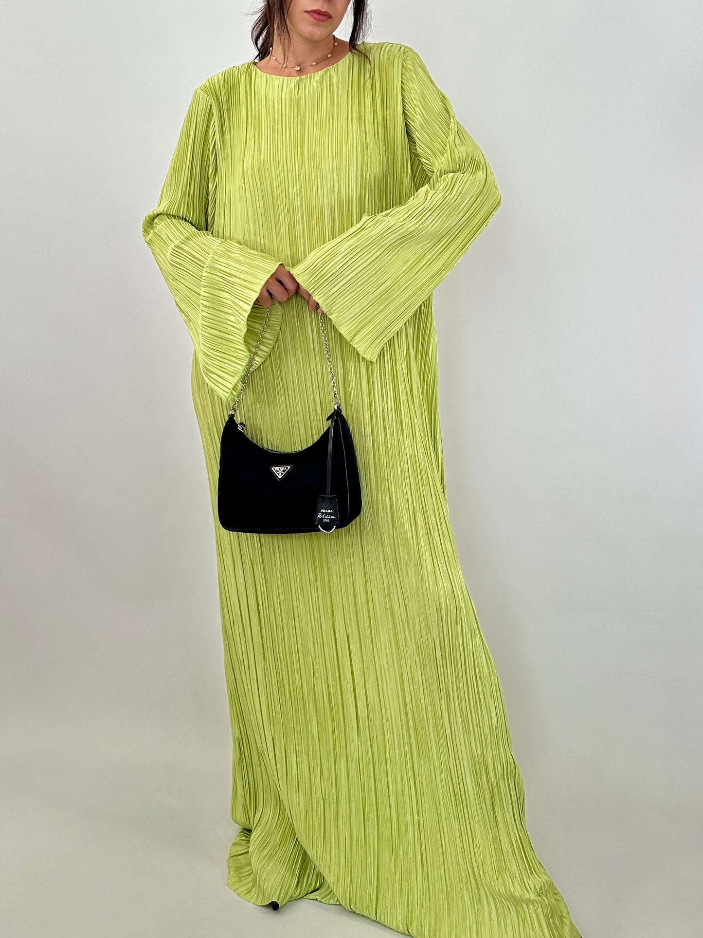 Lime green maxi pleated dress