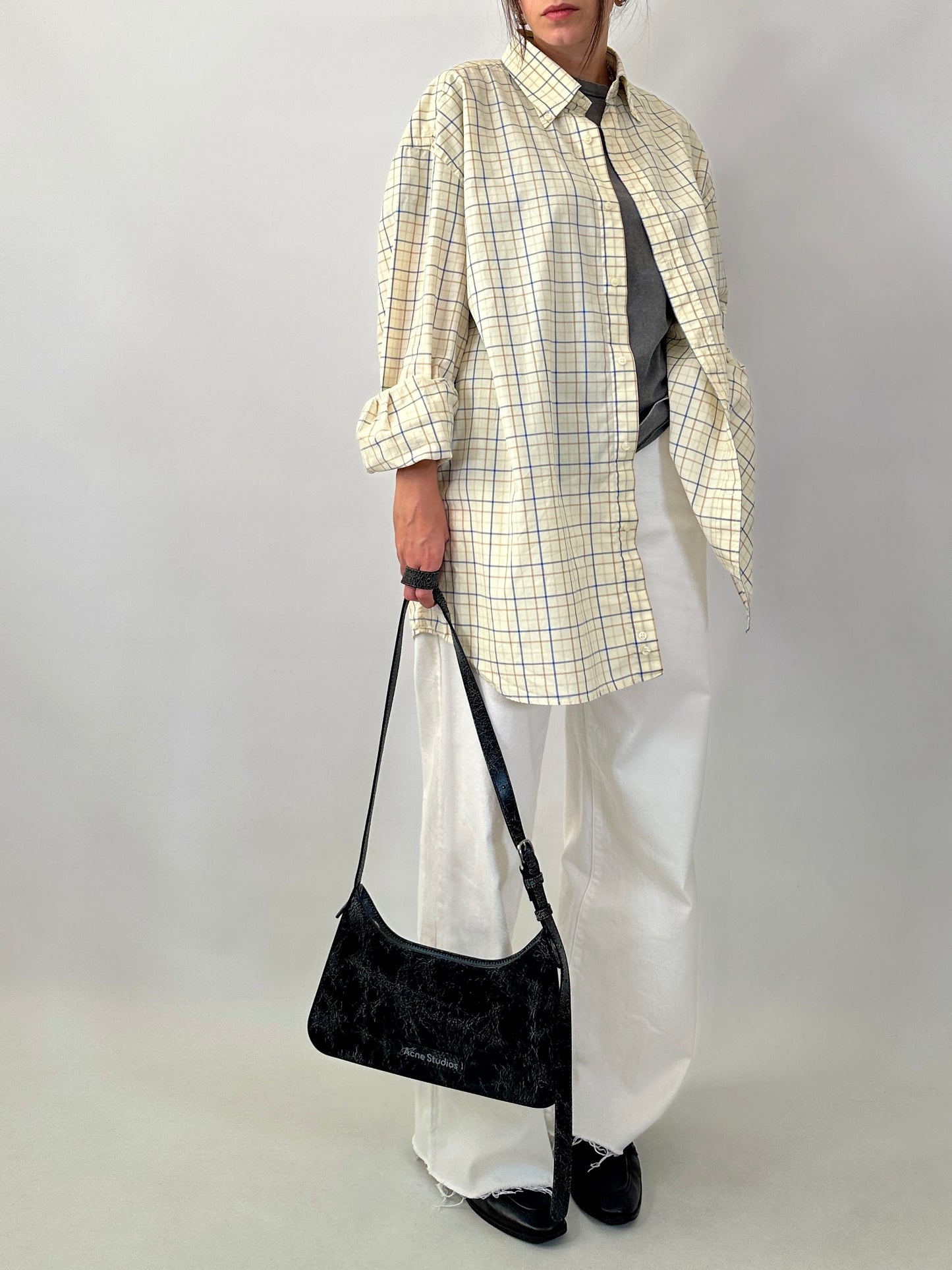 Butter yellow casual checked shirt