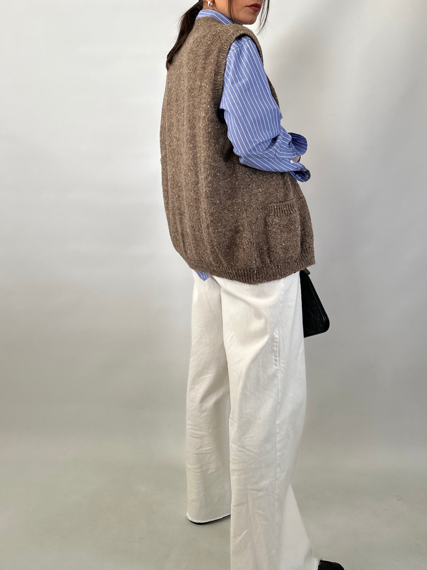 Button-front brown sweater vest