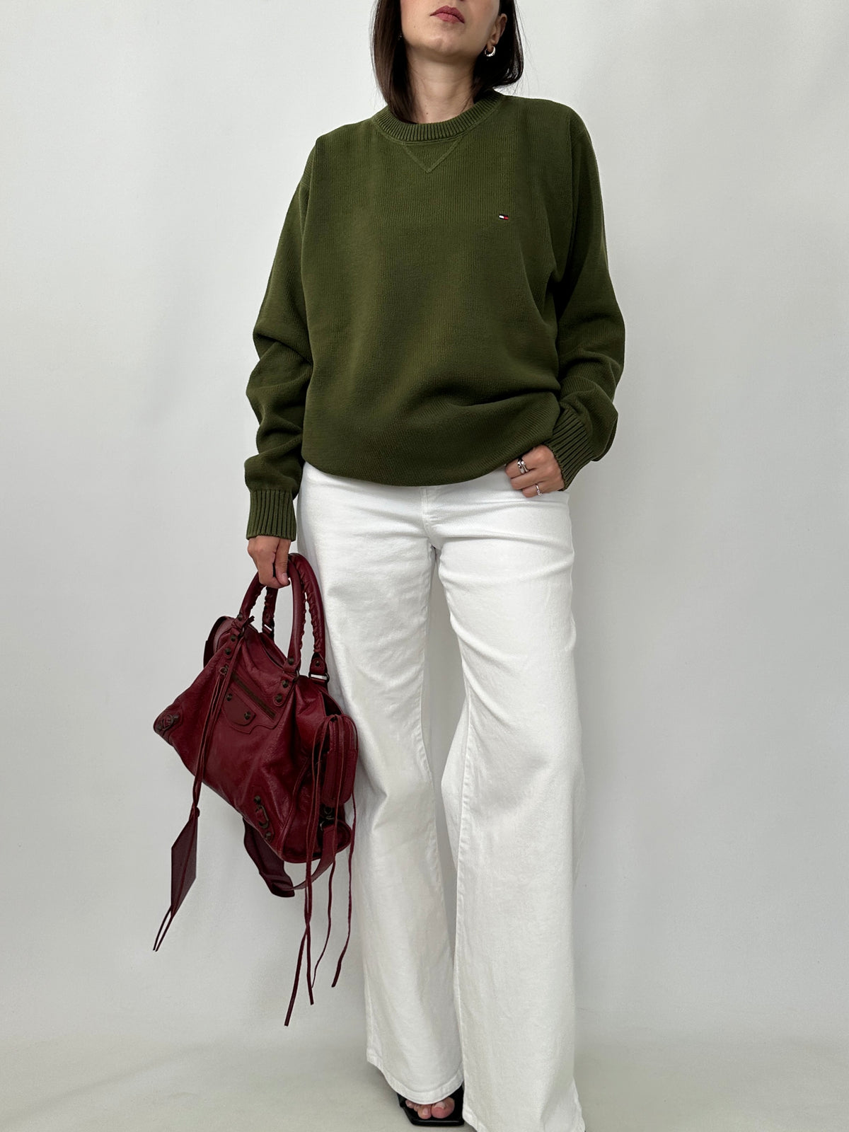 Tommy Hilfiger Olive Green 100% Cotton Sweater
