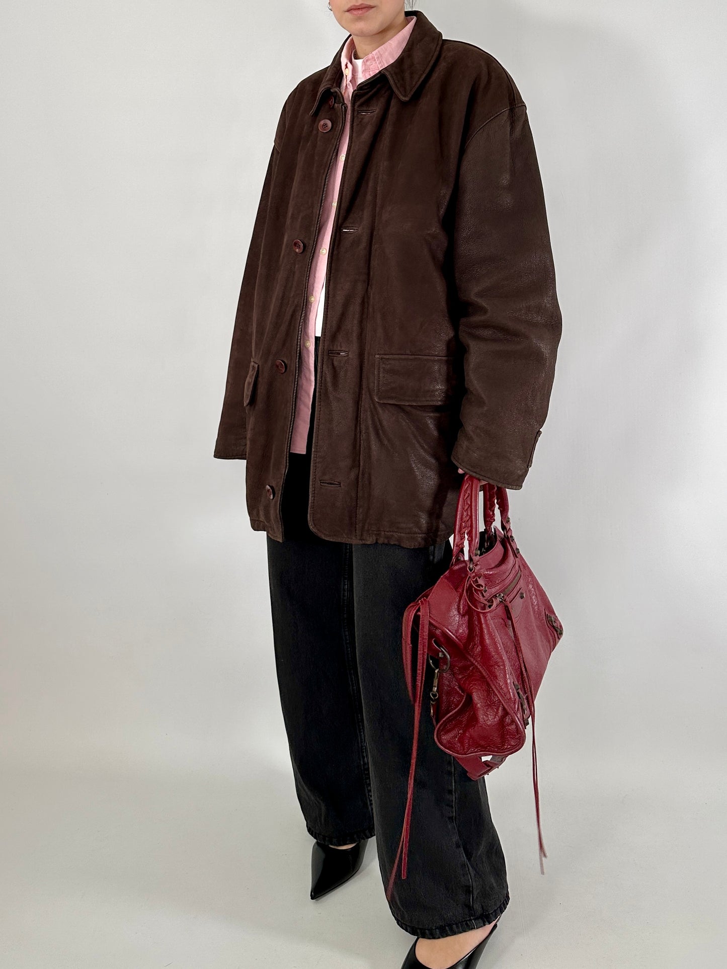 Chocolate nabuk leather jacket