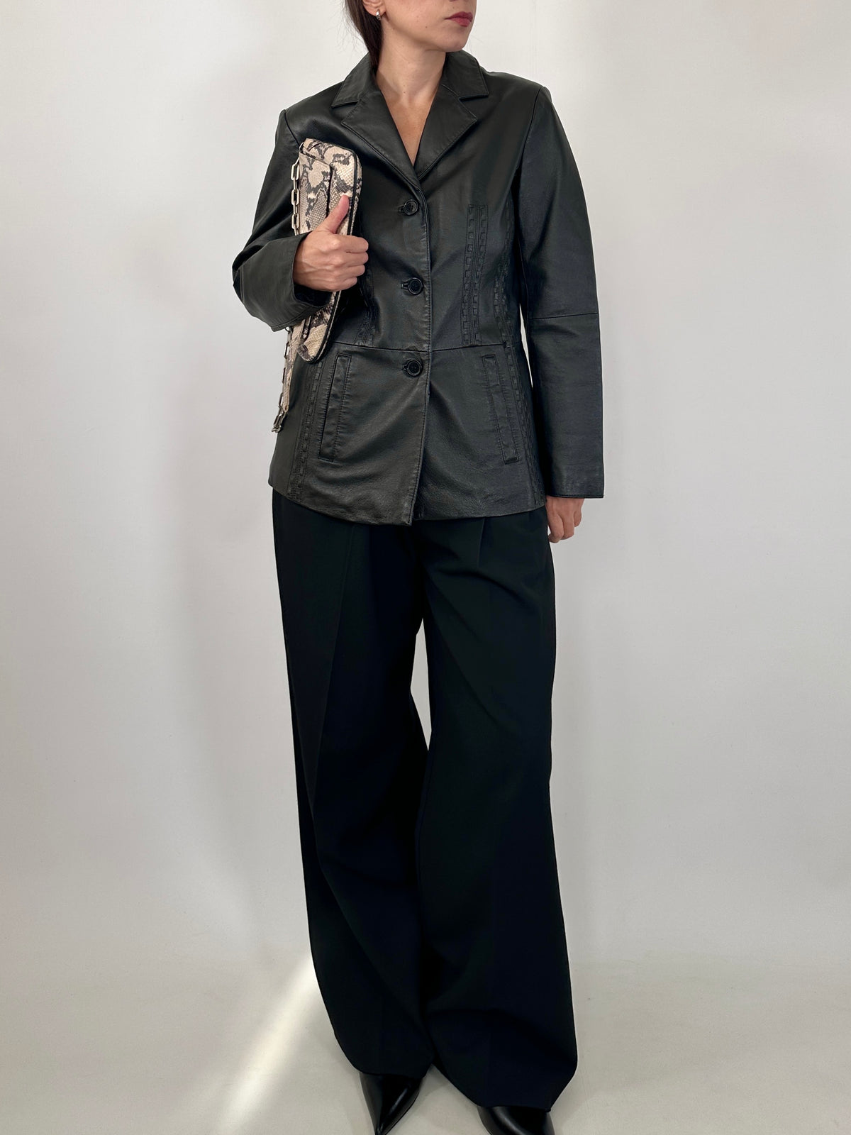Black Leather Fitted Blazer