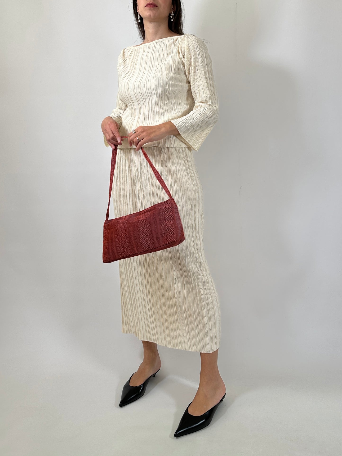 Faded Red Pleated Shoulder Bag