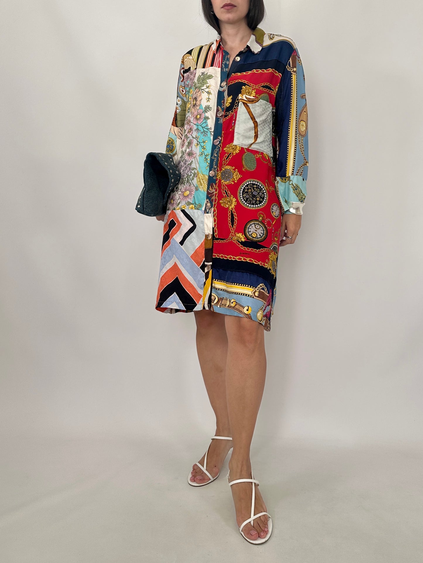 Silk Patchwork Shirt Dress