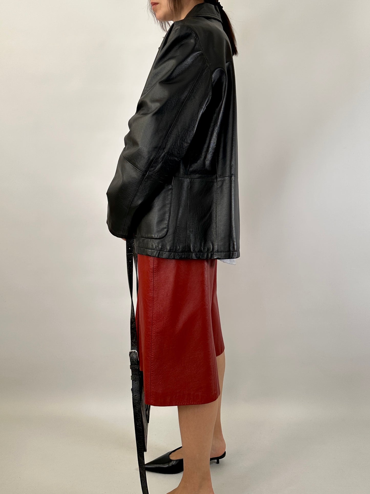 Black leather zip-up jacket