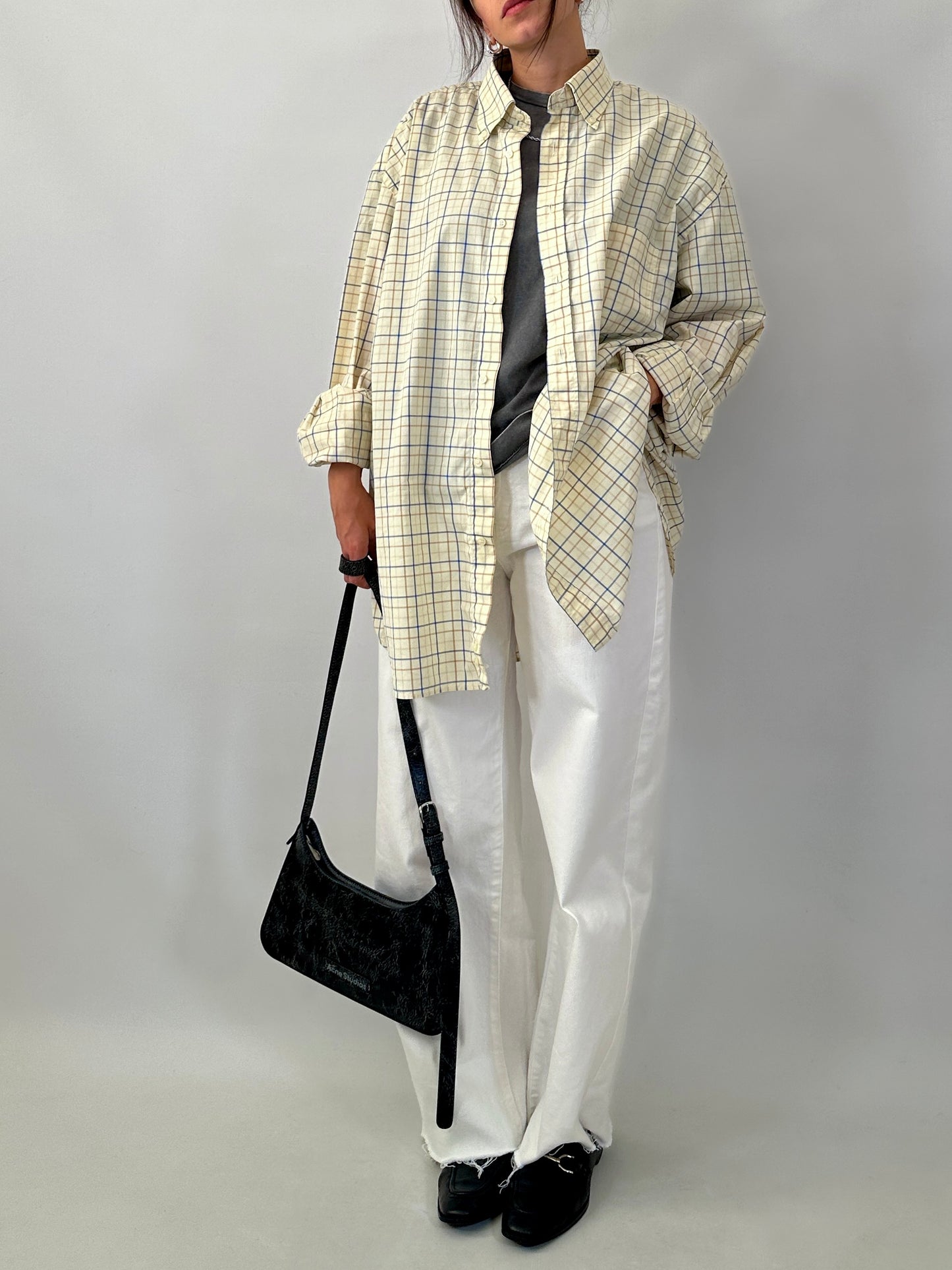 Butter yellow casual checked shirt