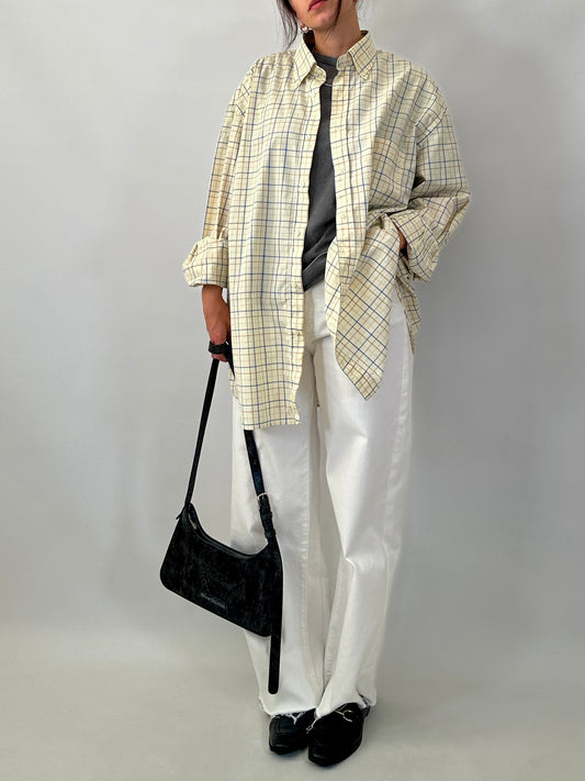 Butter yellow casual checked shirt