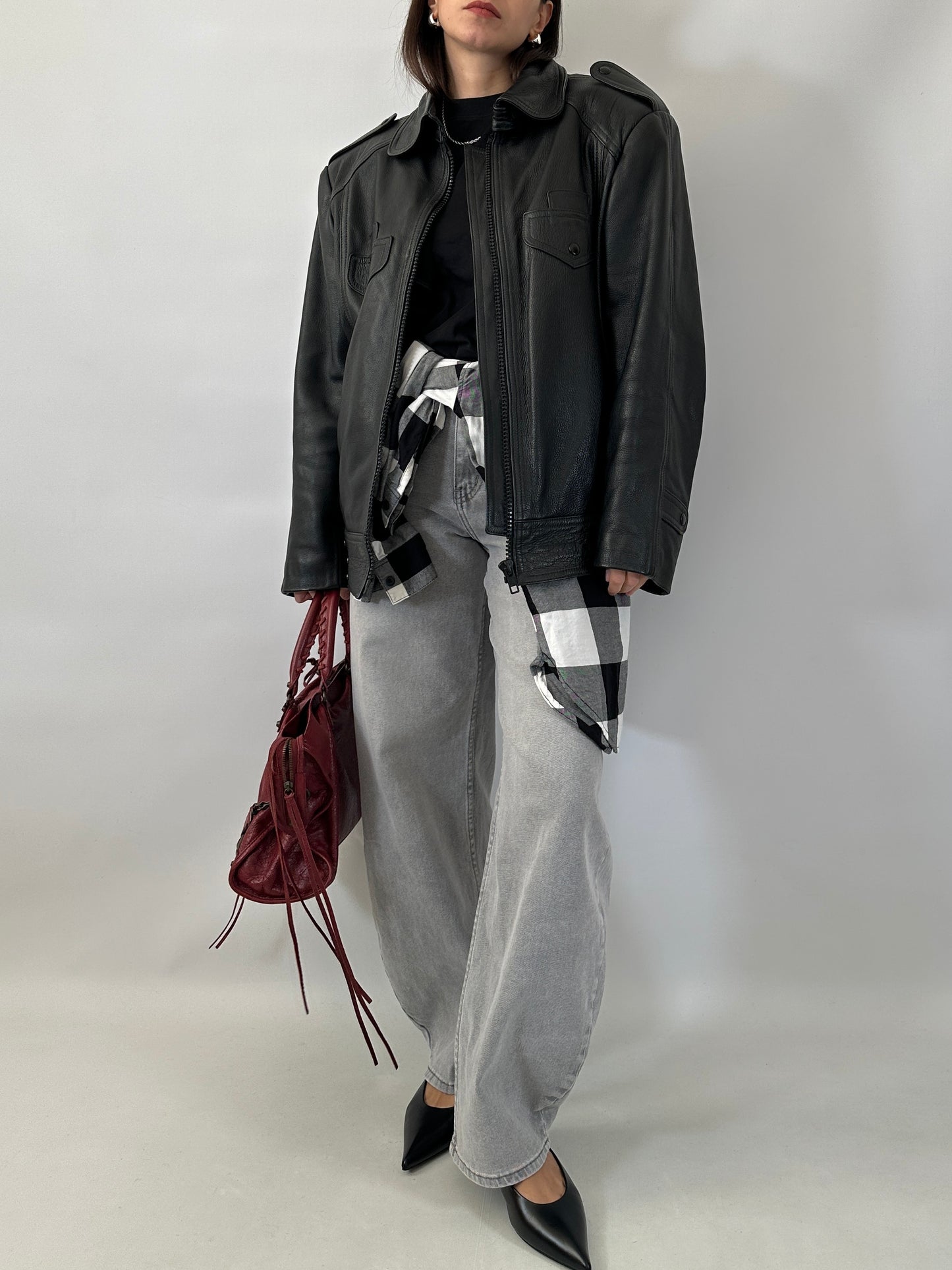 Vintage leather bomber with removable inner vest