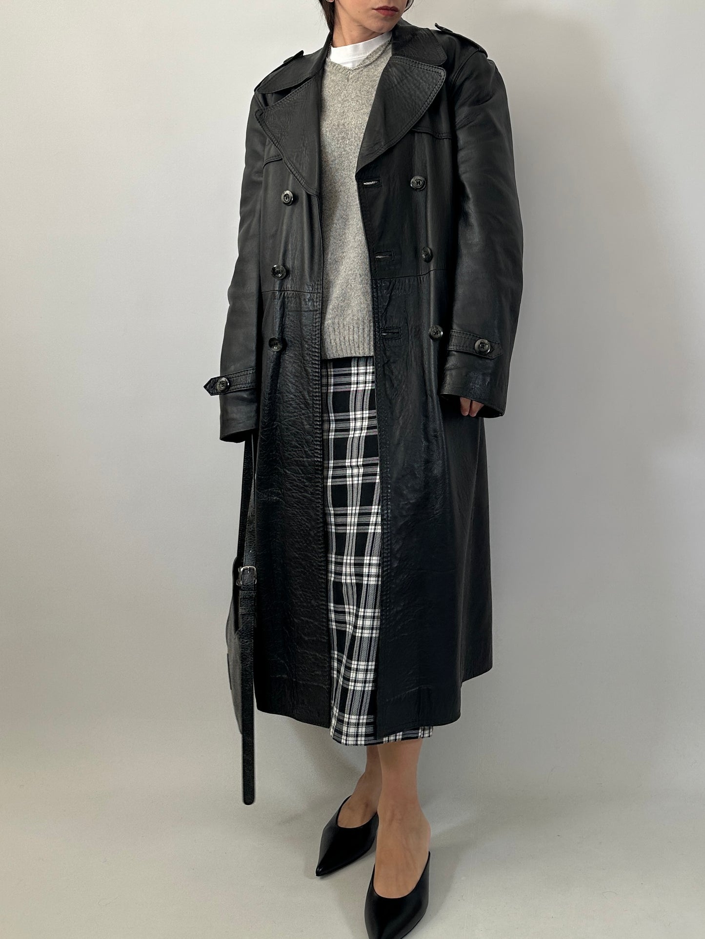 Long soft leather trench coat