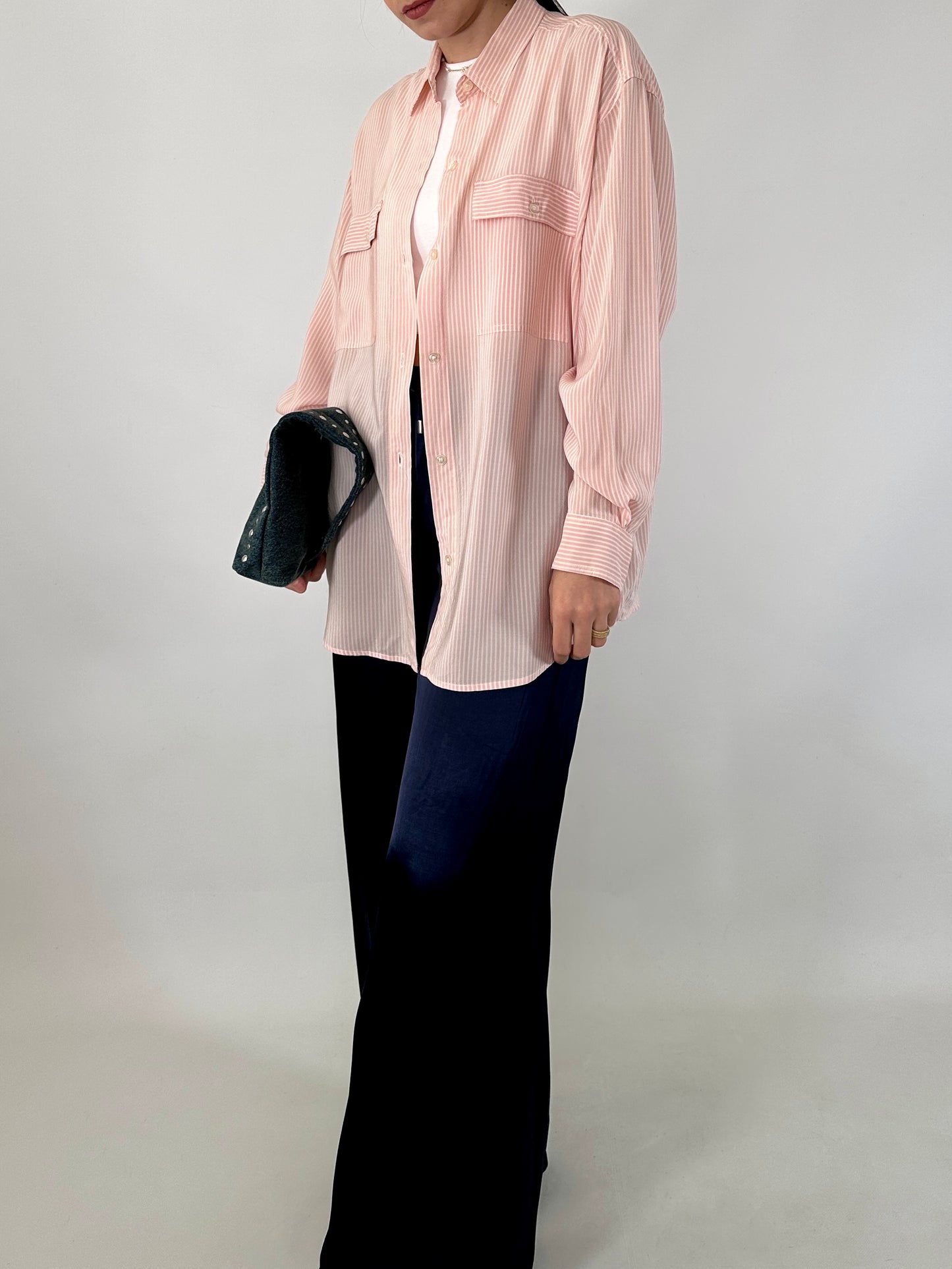 Pure silk striped pink shirt