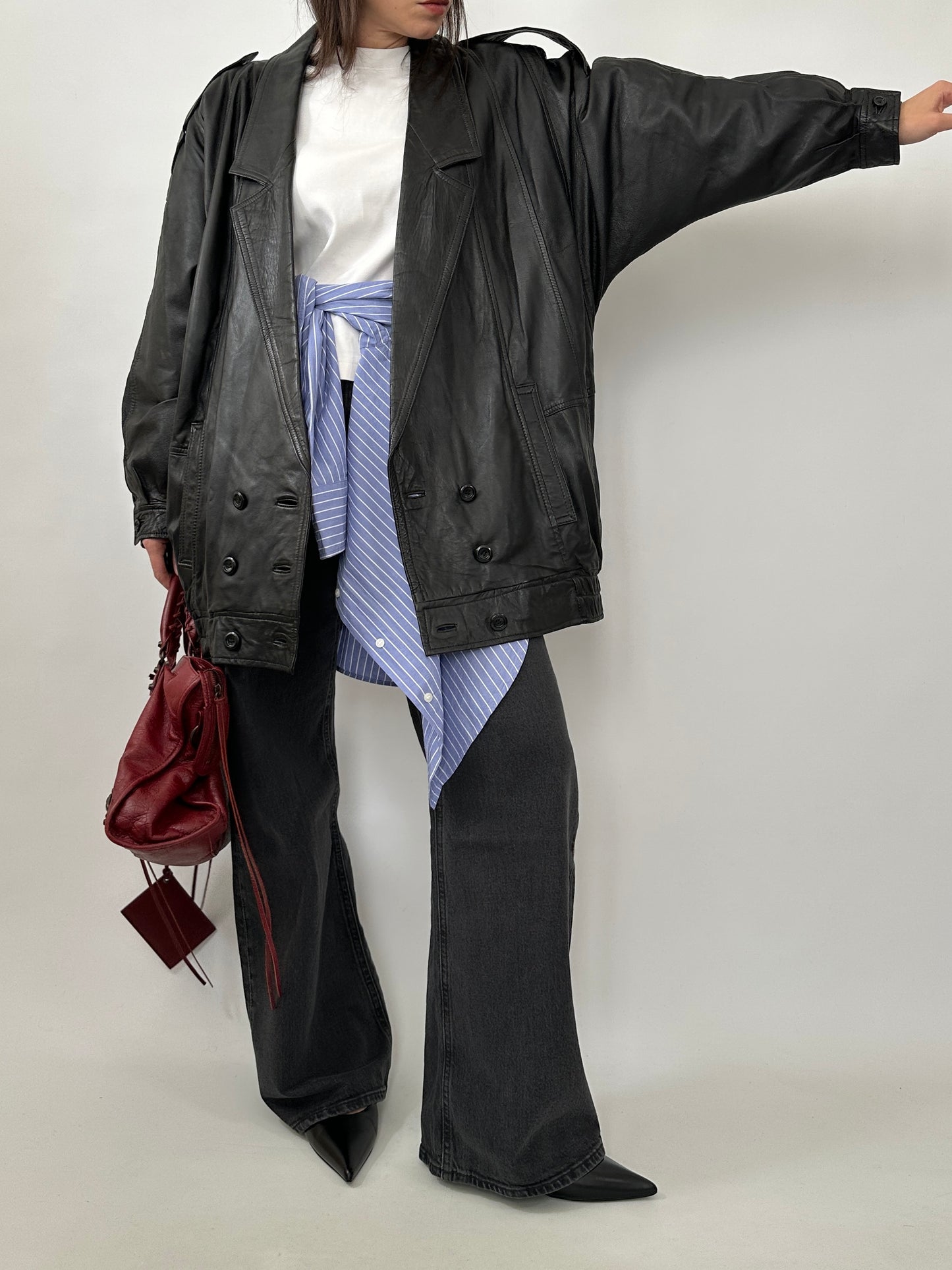 Oversized Vintage Leather Power Jacket
