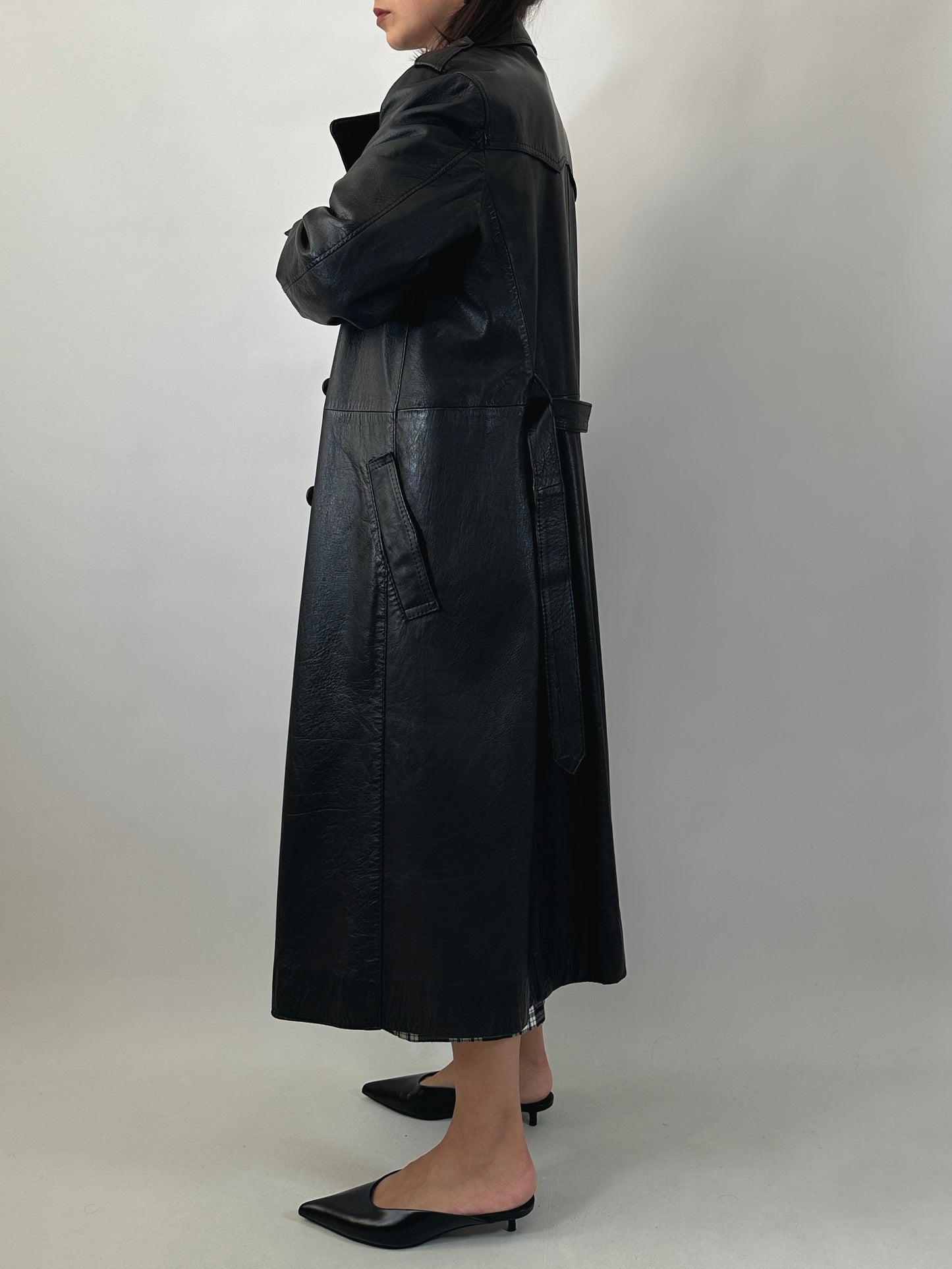 Long soft leather trench coat