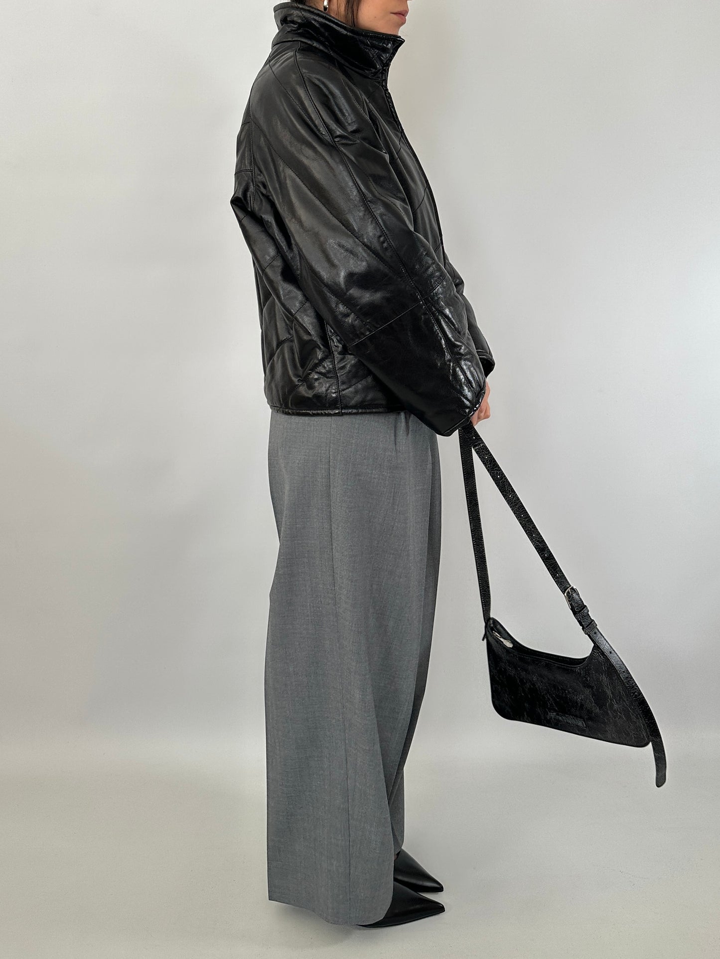 Quilted real leather jacket