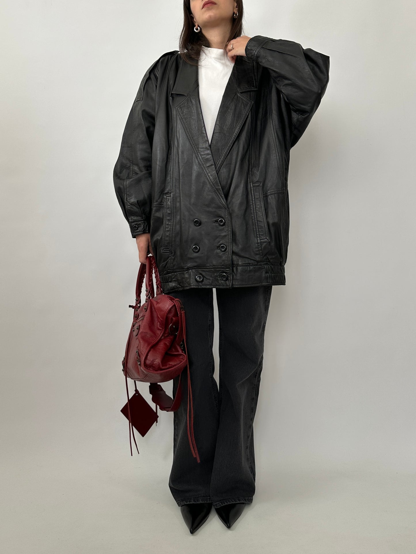 Oversized Vintage Leather Power Jacket