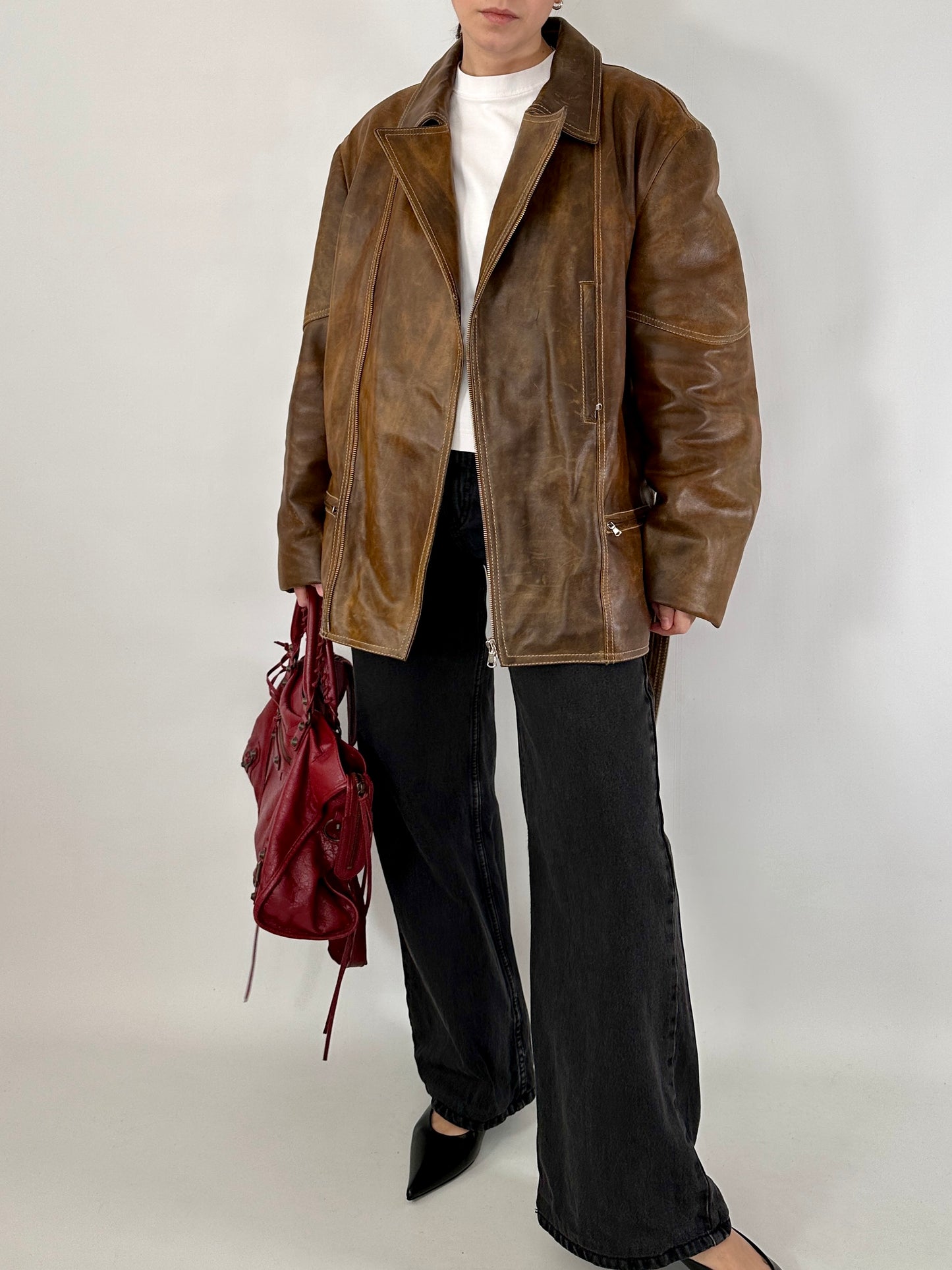 Biker jacket in real distressed leather