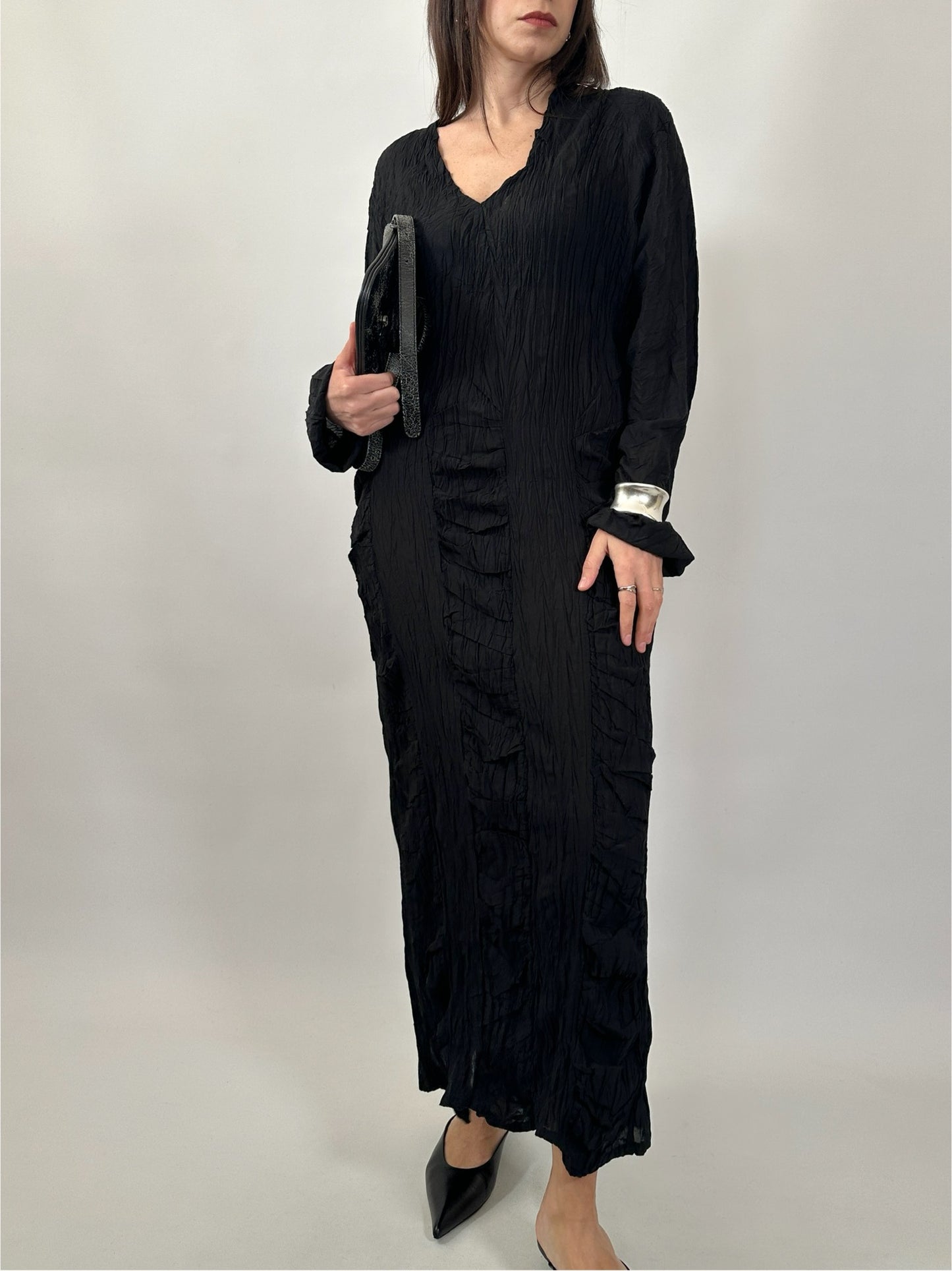Black Crinkled Texture Dress