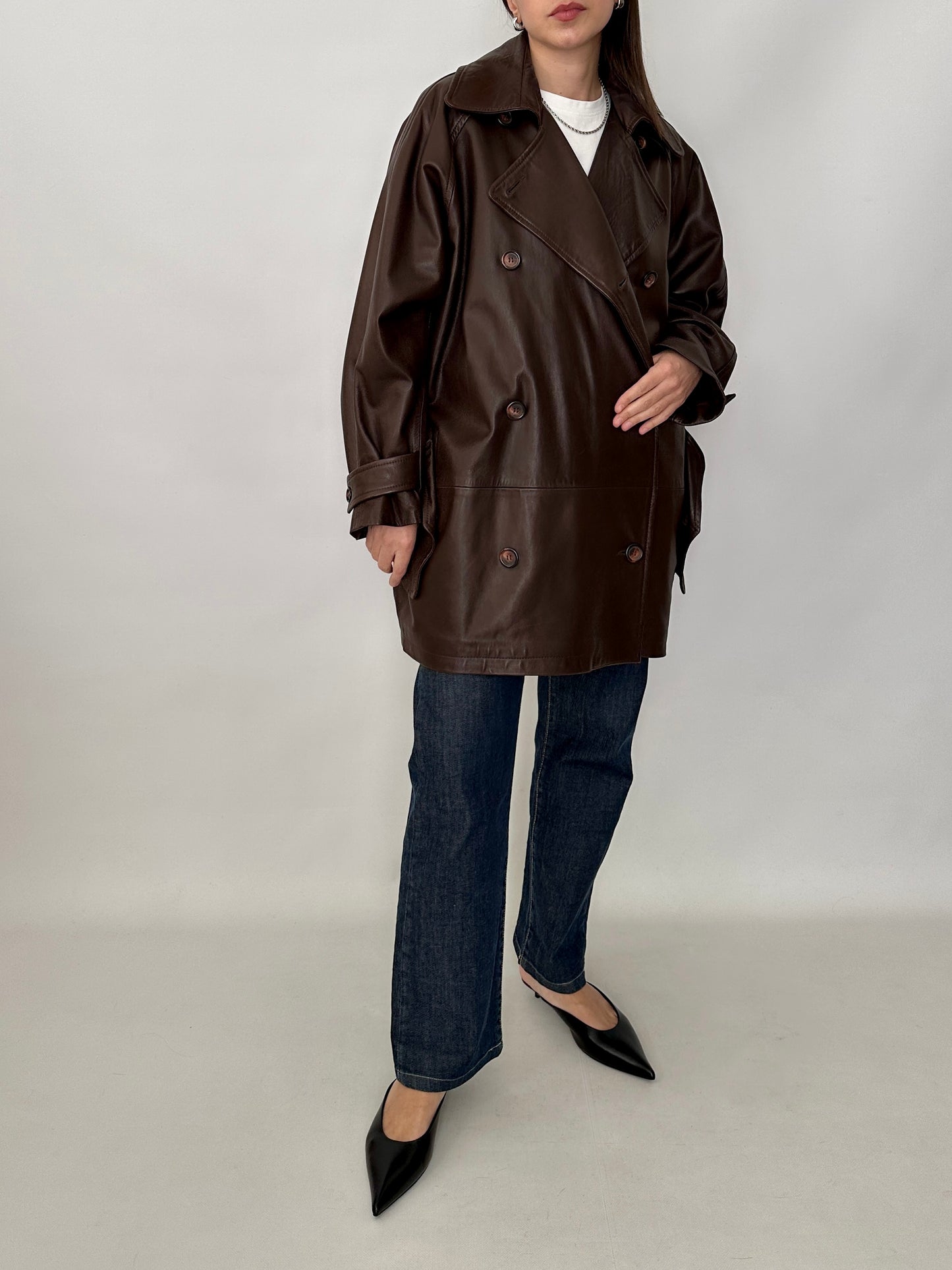 Chocolate brown soft leather caban