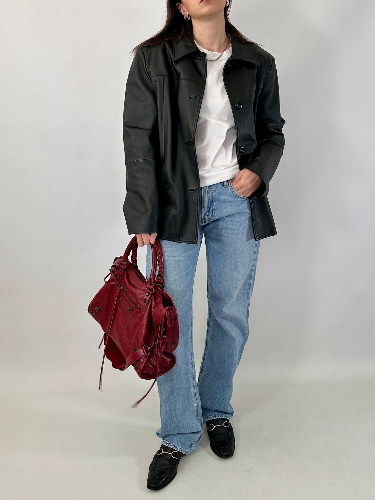 Vintage genuine leather boxy jacket