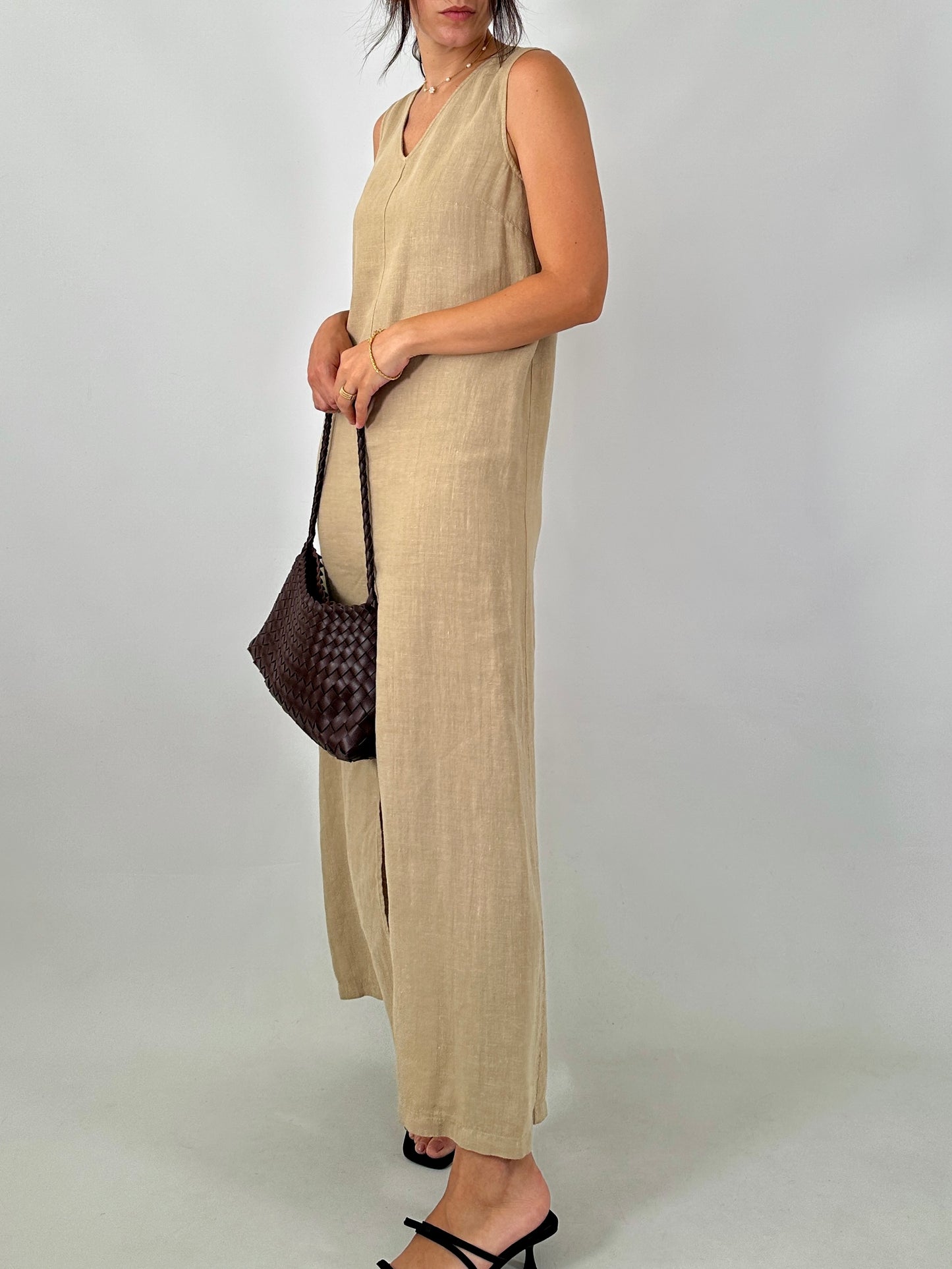 Pure linen split dress