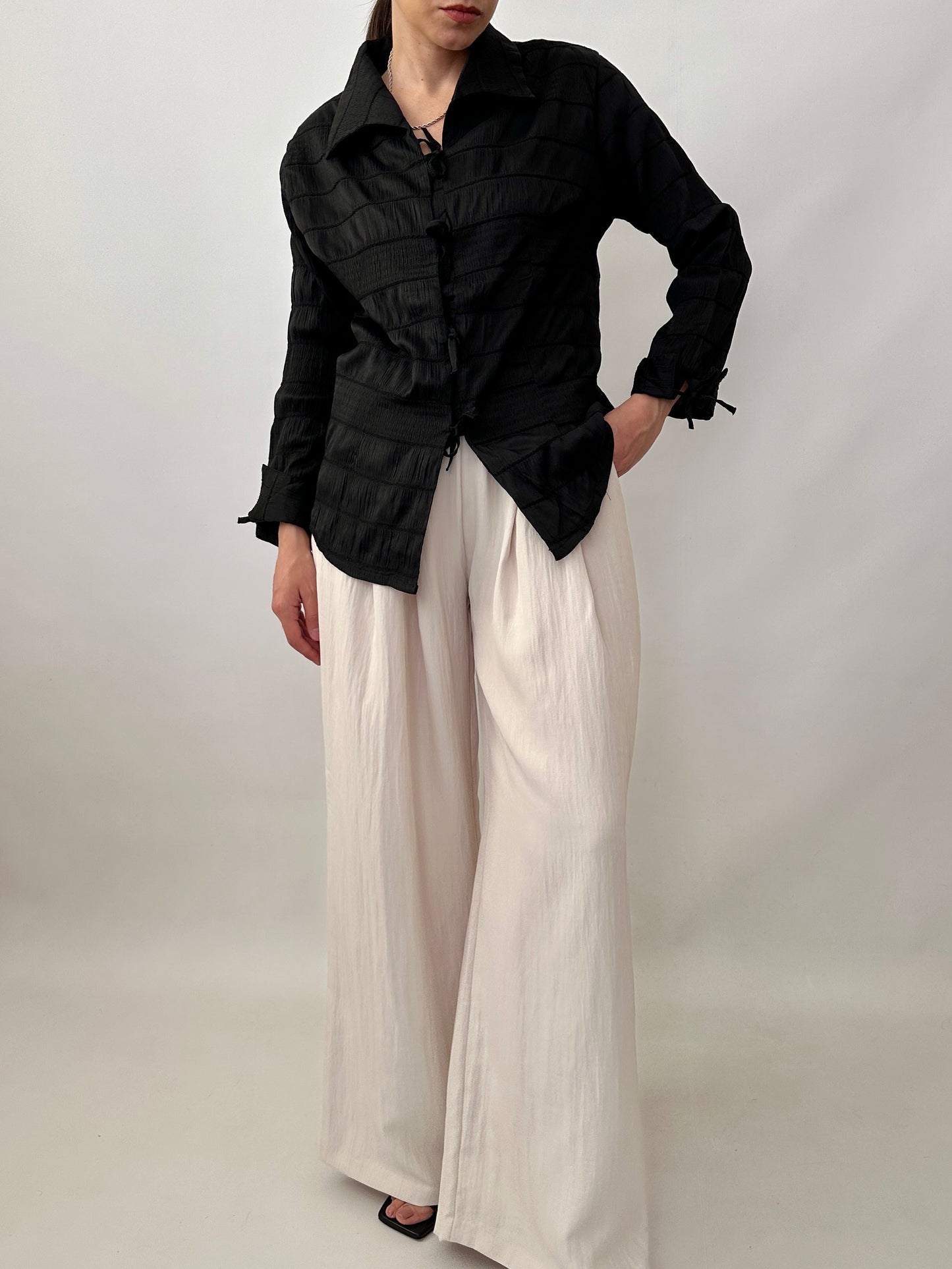 Crinkle bow detail shirt