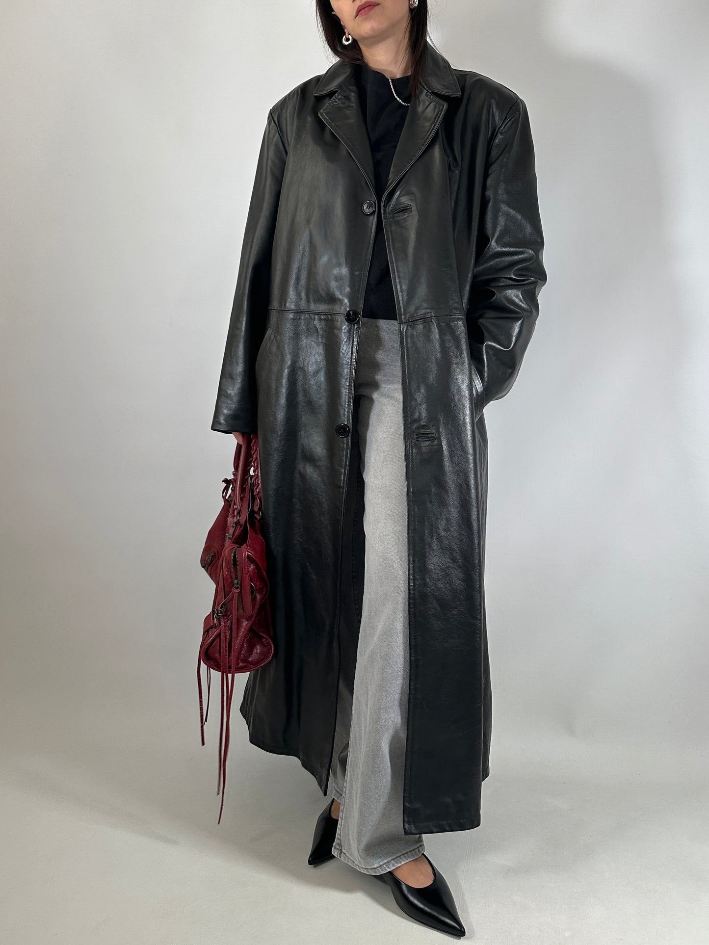 Extra long genuine leather coat