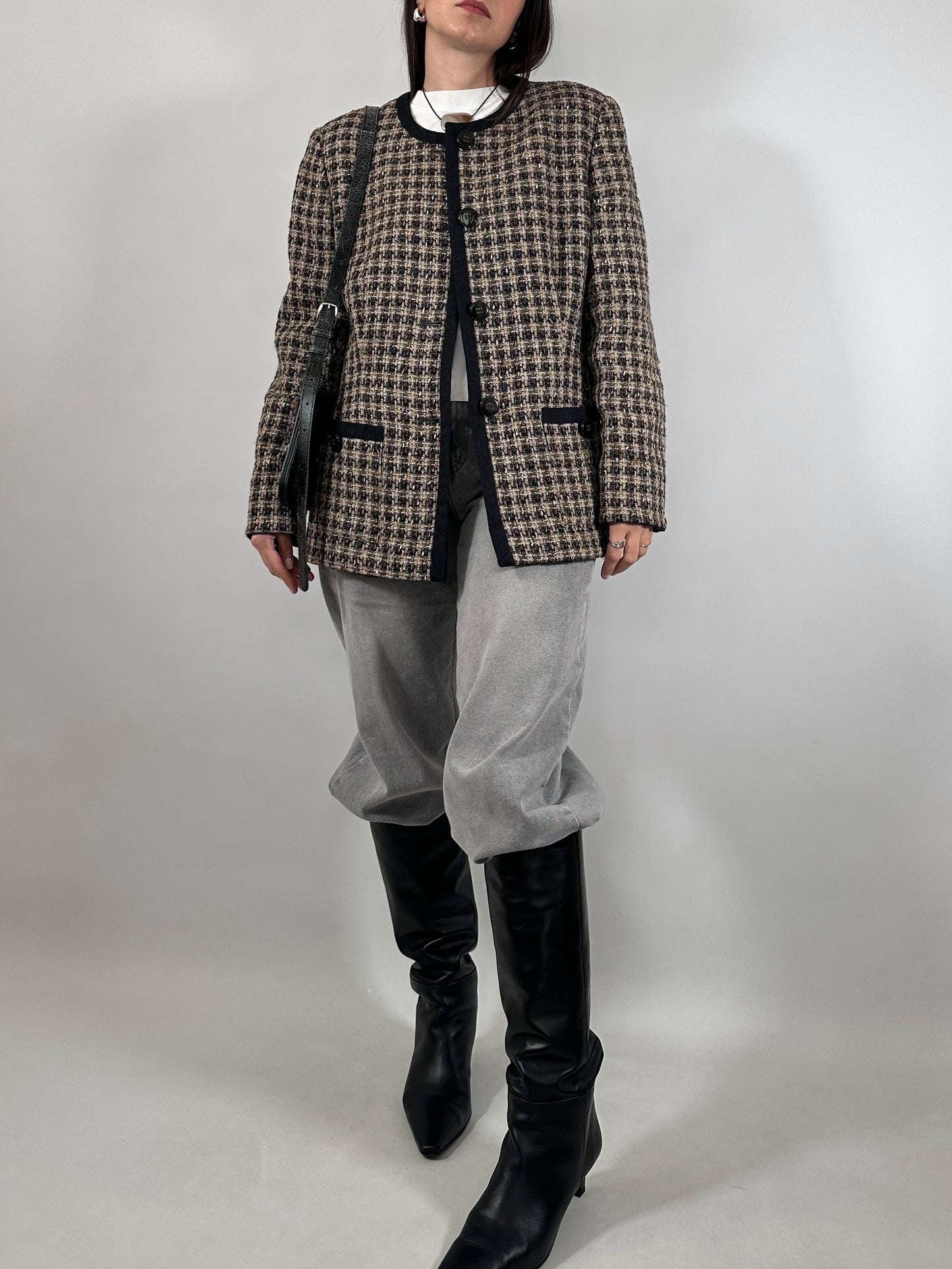 Vintage Collarless Tweed Jacket