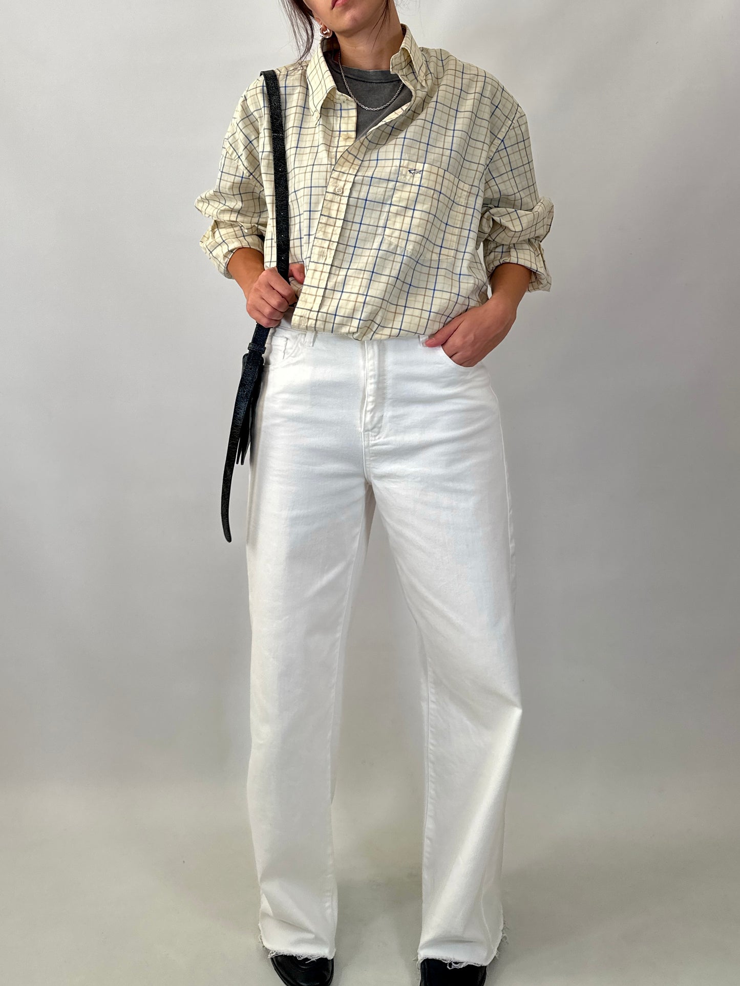 Butter yellow casual checked shirt