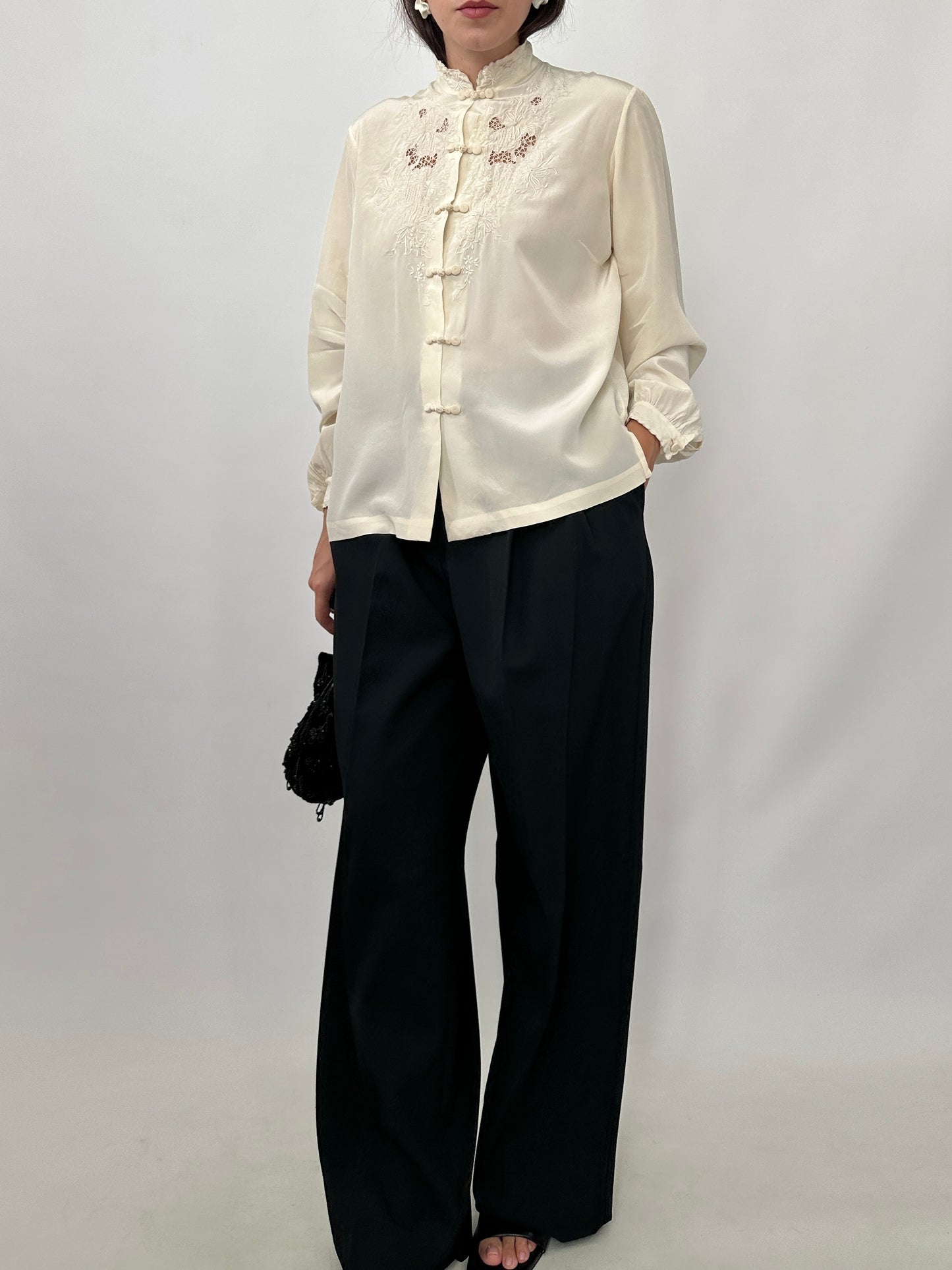 Hand-Embroidered Vintage Chinese Silk Blouse