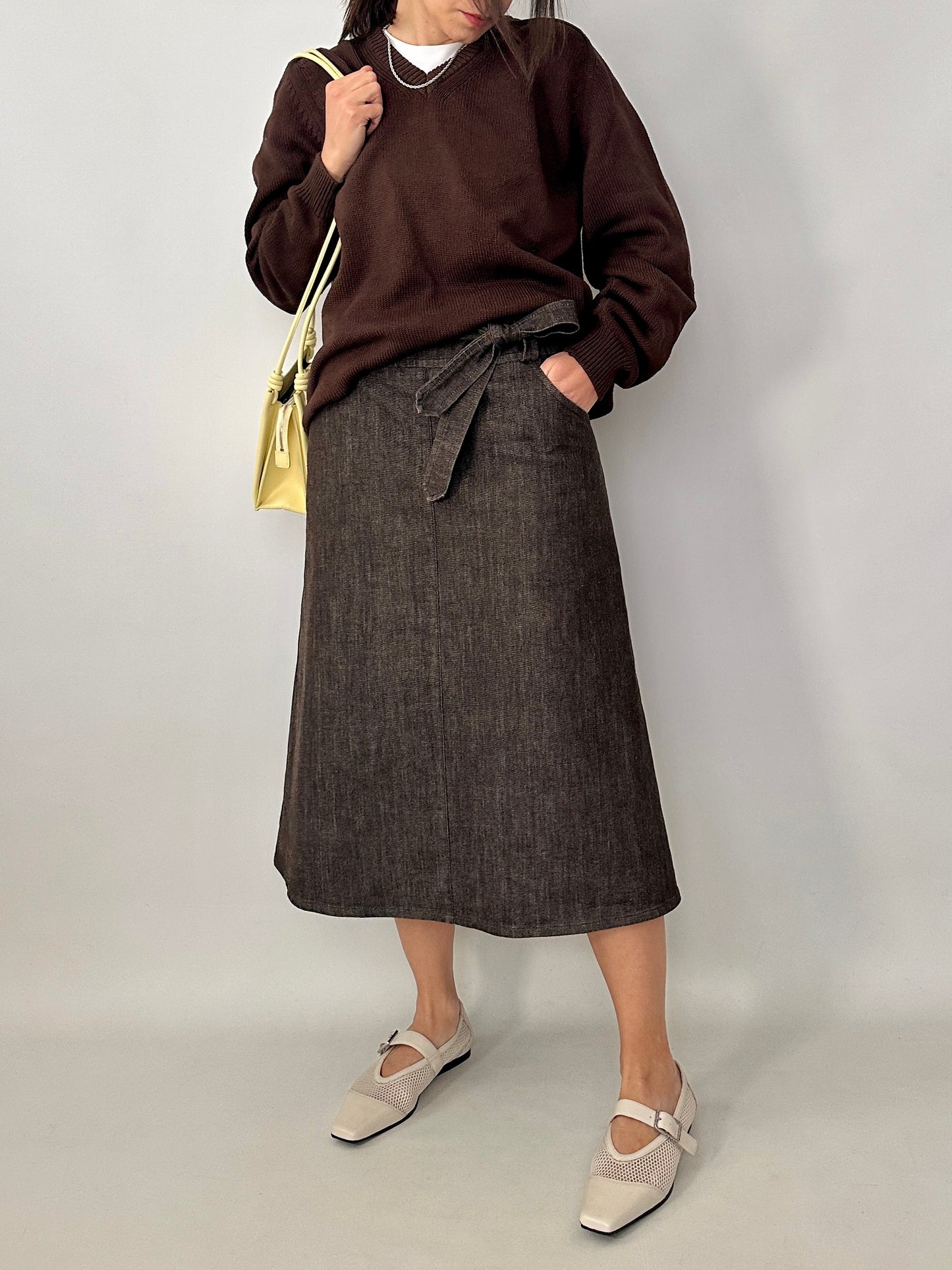 Max Mara chocolate denim wrap skirt