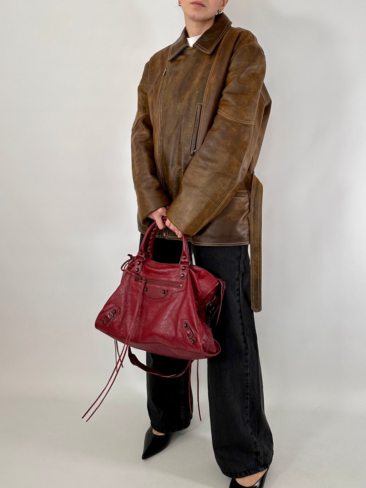 Biker jacket in real distressed leather