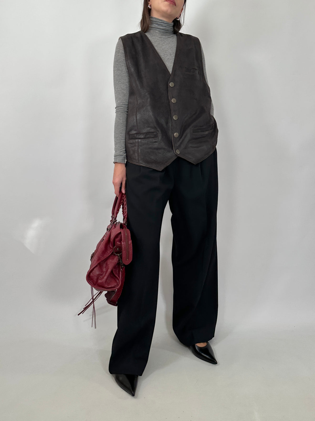 Dark Brown Crackled Leather Vest