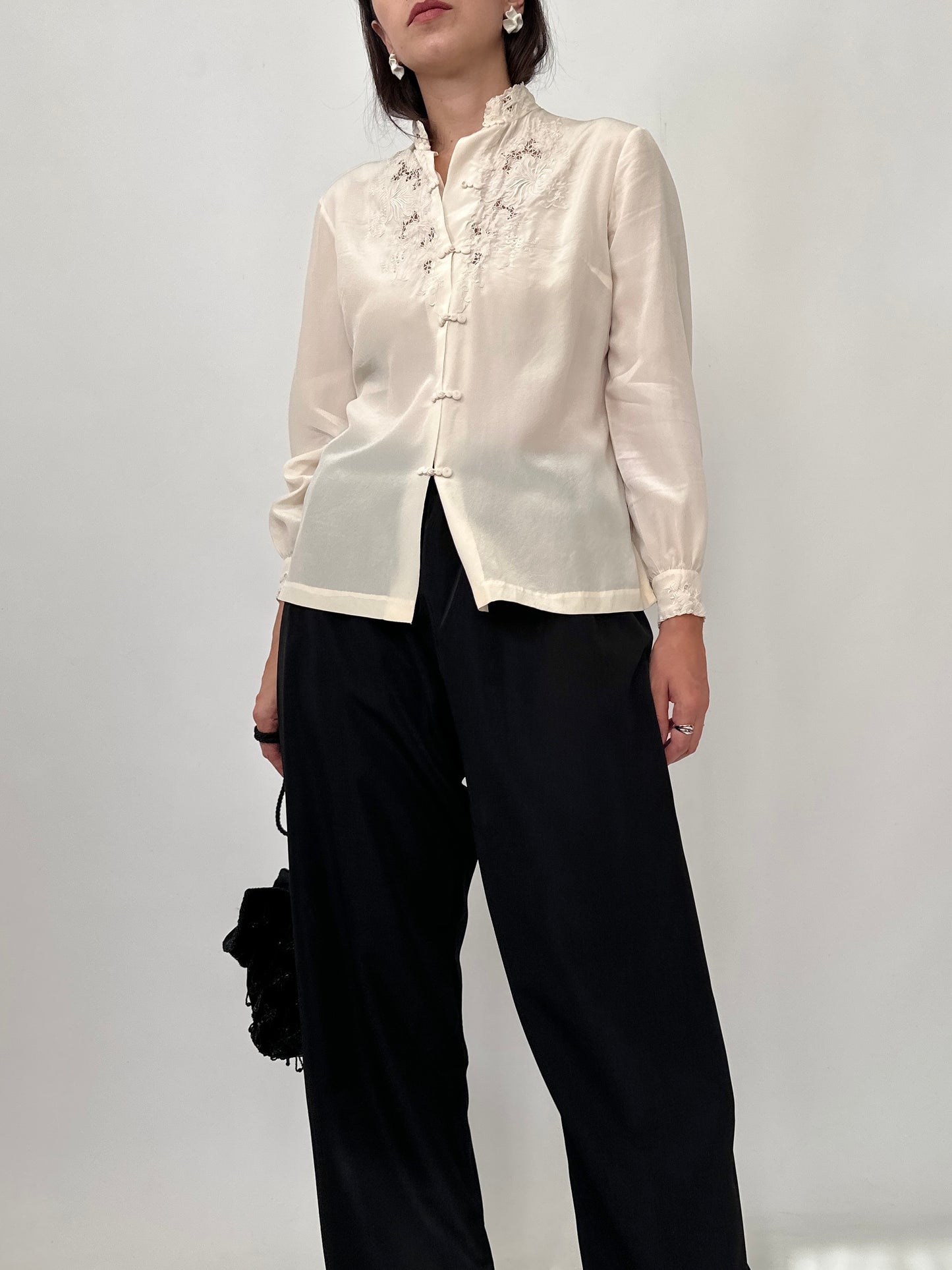 Hand-Embroidered Vintage Silk Blouse