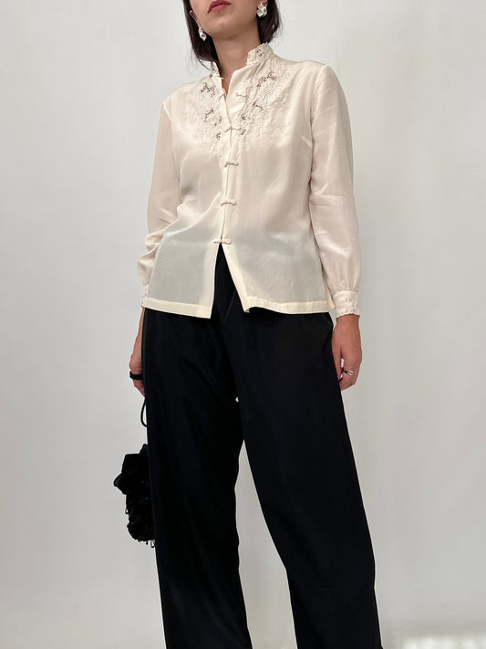 Hand-Embroidered Vintage Silk Blouse
