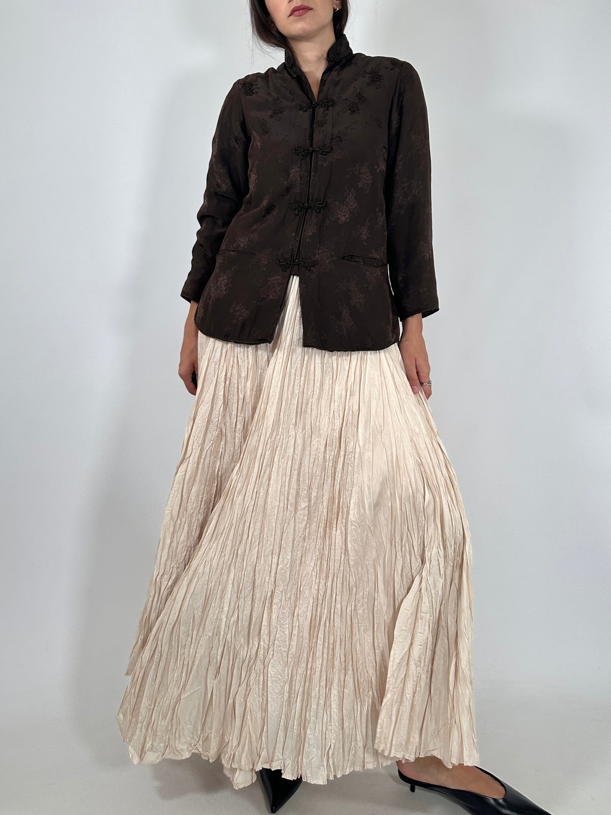Brown Silk Jacquard Mandarin Jacket