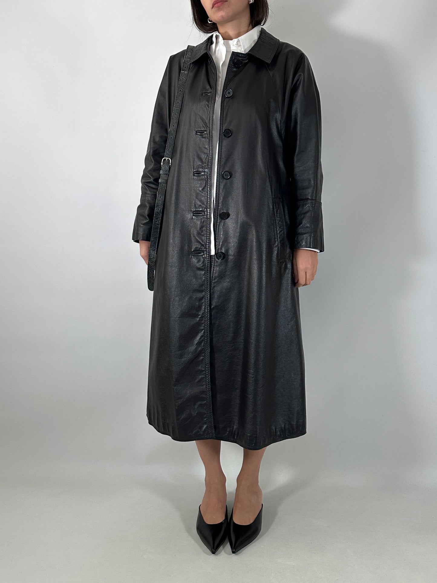 Classic black coat in genuine leather