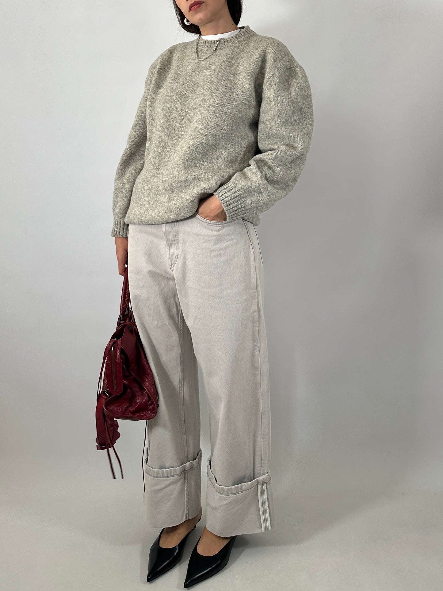 Chunky grey pure wool sweater