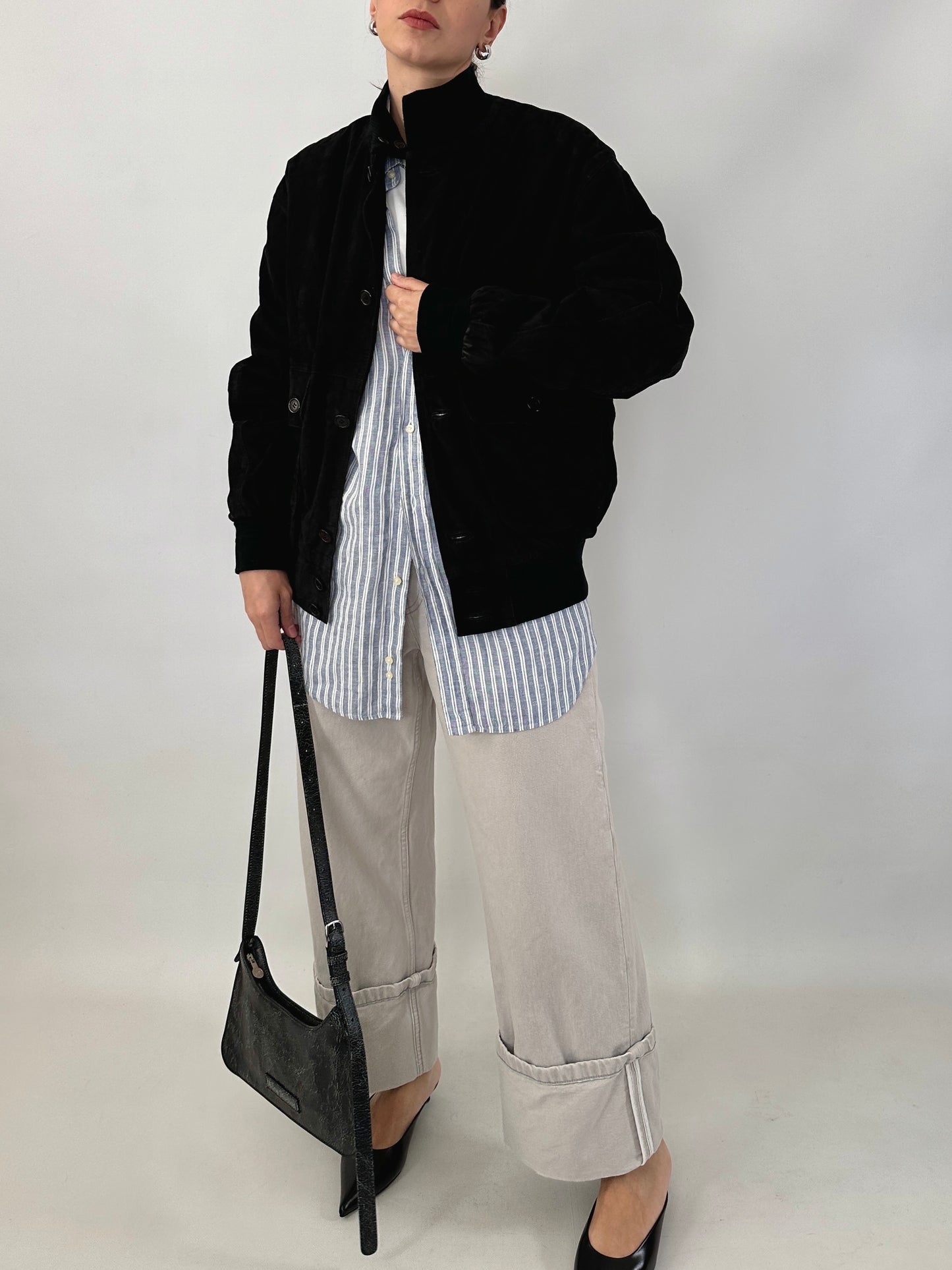 Vintage black bomber jacket in suede