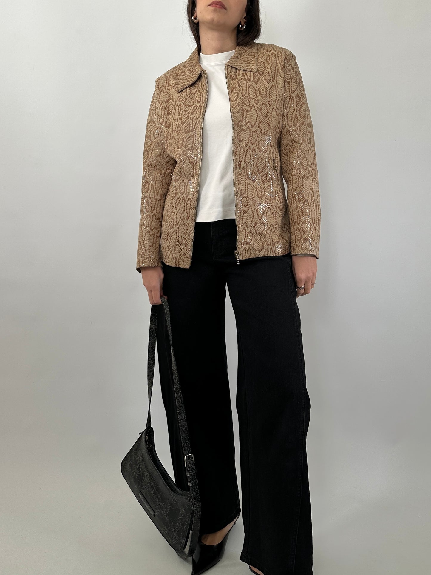 Vintage Snake Print Leather Jacket
