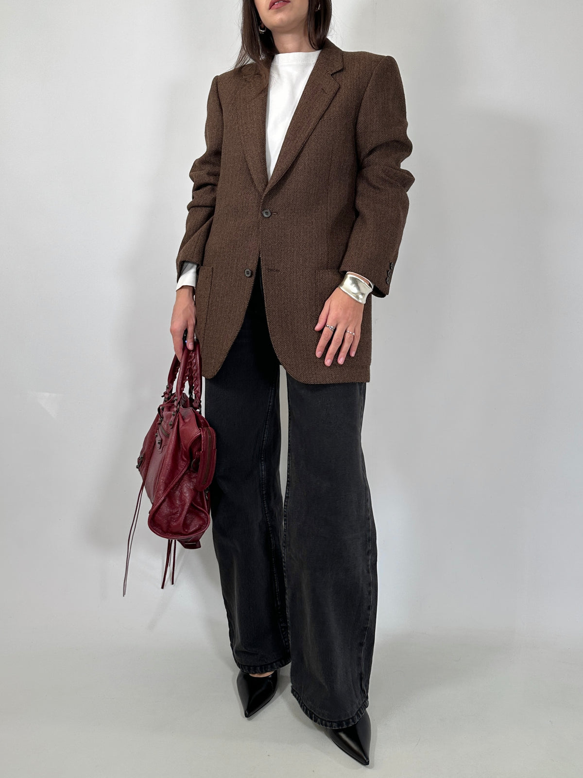 Brown Herringbone Alpaca Blazer
