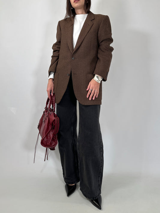 Brown Herringbone Alpaca Blazer