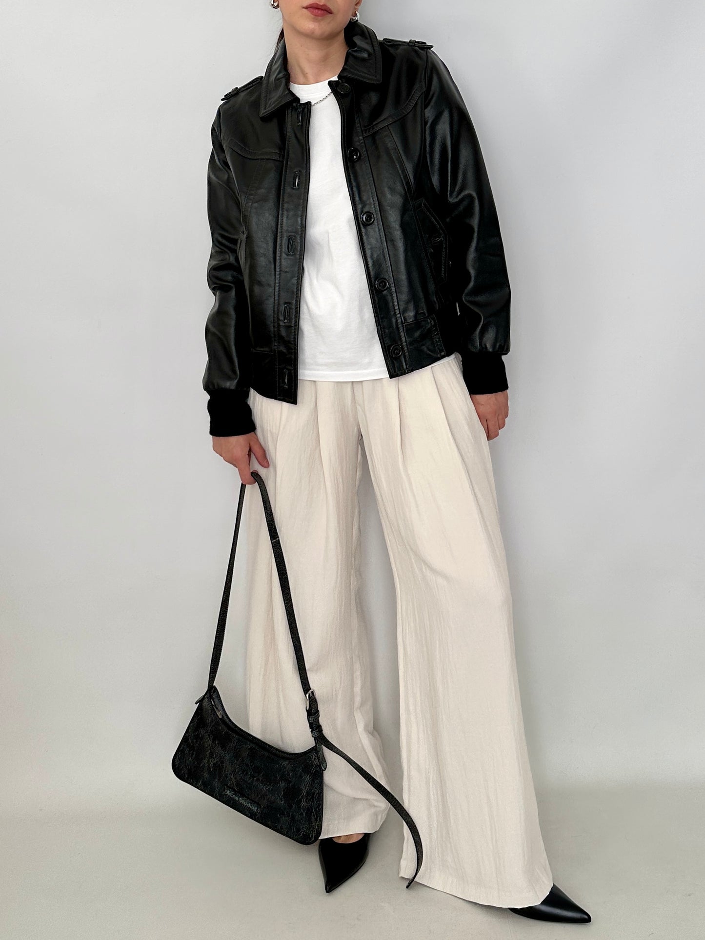 Slim fit bomber jacket in real leather