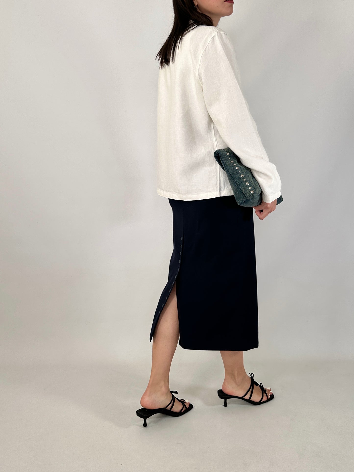 Button-detail pencil skirt